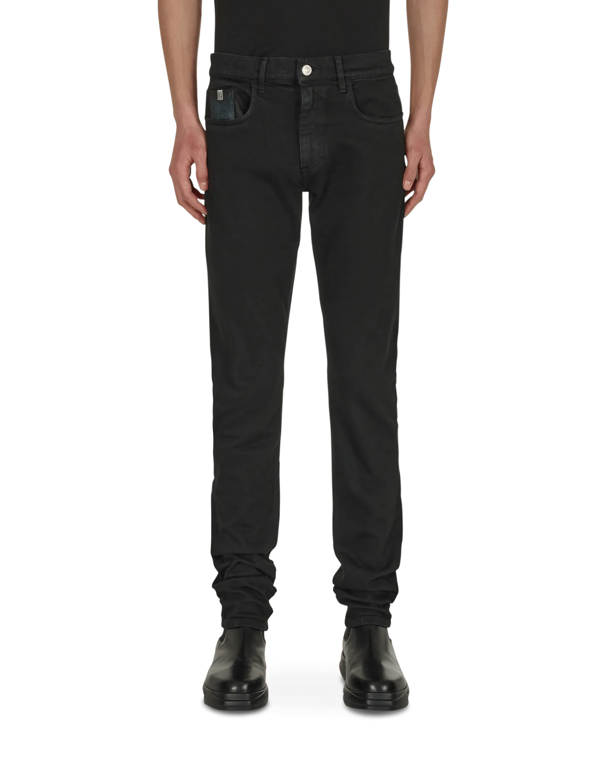 Comfortable Elastic Steadfast Leather Jacket Shorts 6 Pocket Skinny Denim Pants Black