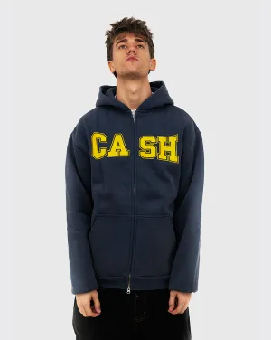 Upper Ruffling Stretch-Resistant Cash Only Campus Zip Up Hoodie - Washed Navy