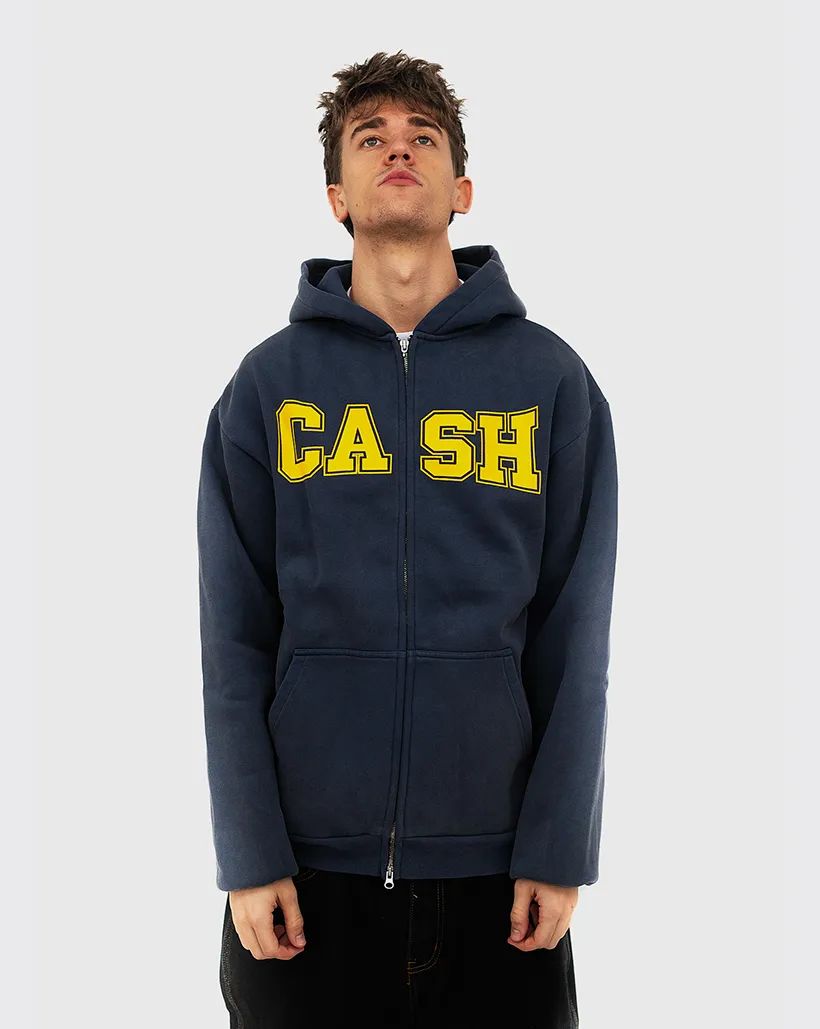 Upper Ruffling Stretch-Resistant Cash Only Campus Zip Up Hoodie - Washed Navy