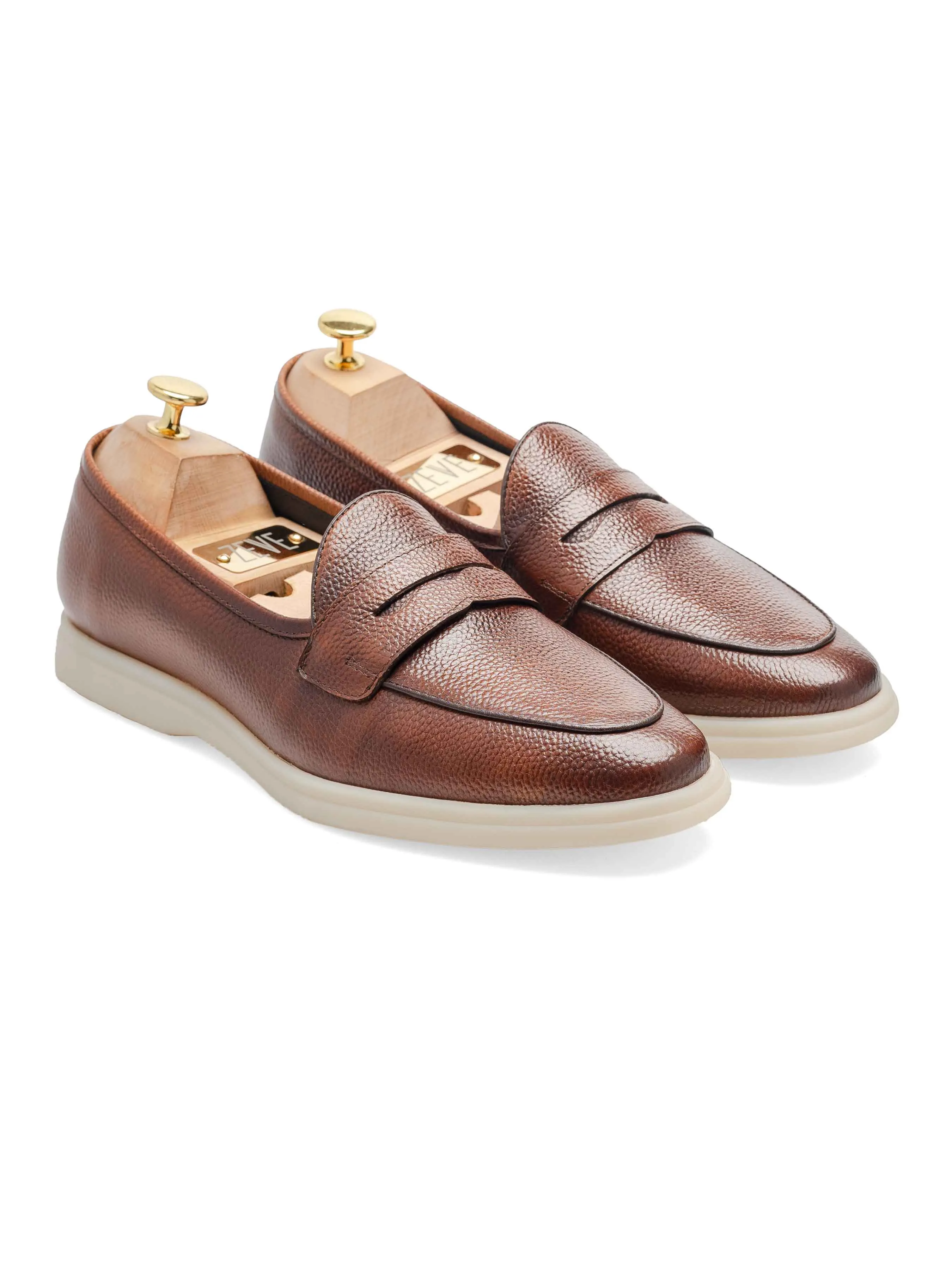 Pietro Belgian Loafer - Brown Pebble Grain Leather (Soflex Sole) Push Beyond Limits