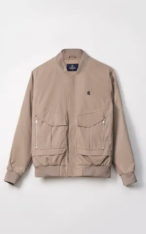 Ribed Full Sleeves Jacket Light Brown Comfortable Room