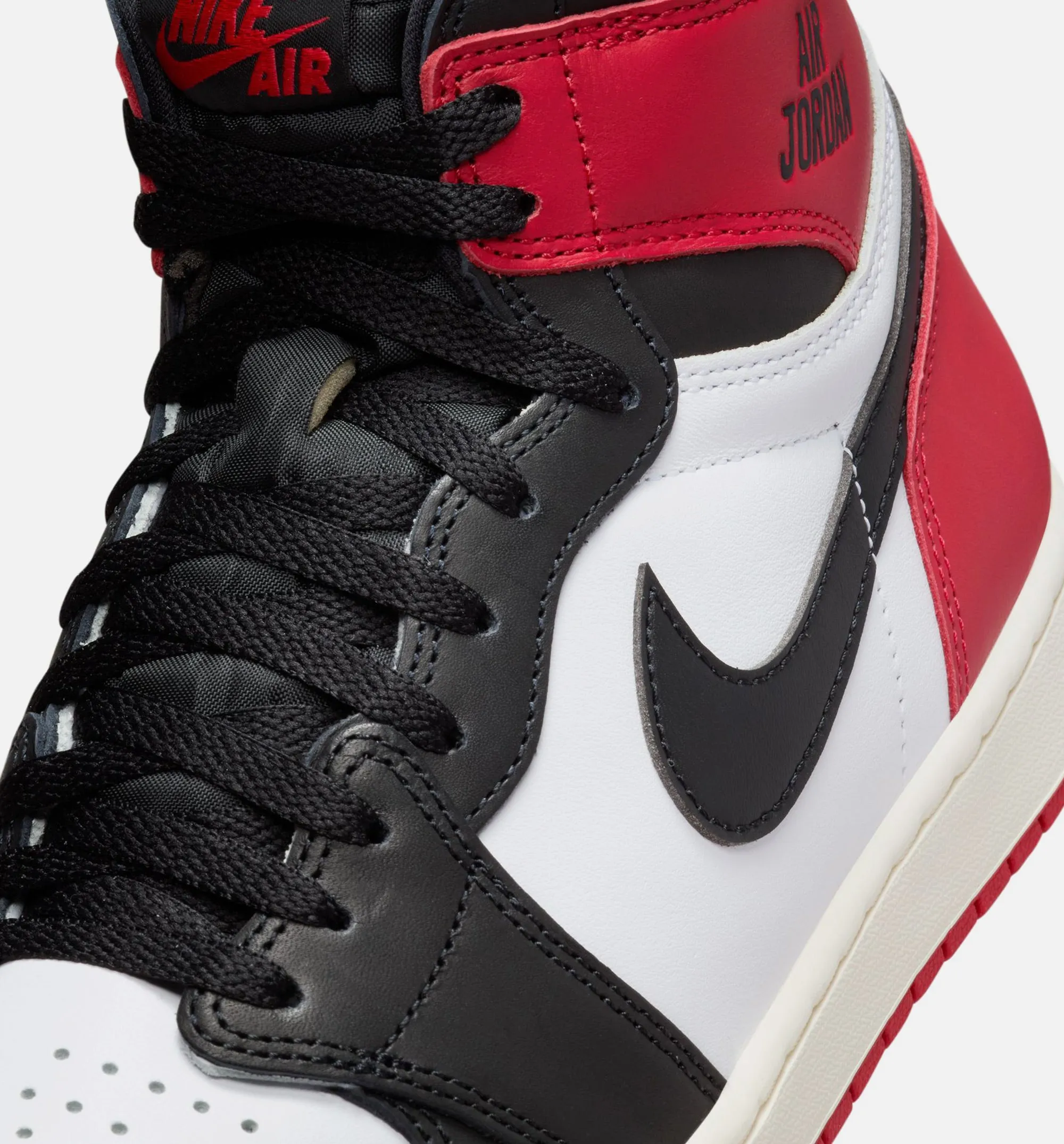 Buckled Material Air Jordan 1 Retro High Og Black Toe Mens Lifestyle Shoe - White/Black/Varsity Red/Sail