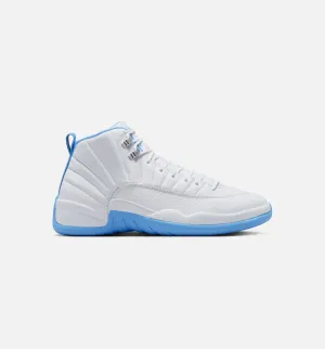 Air Jordan 12 Retro White And University Blue Mens Lifestyle Shoe - White/University Blue/Metallic Silver Quilted Fabric Sandal Geometric