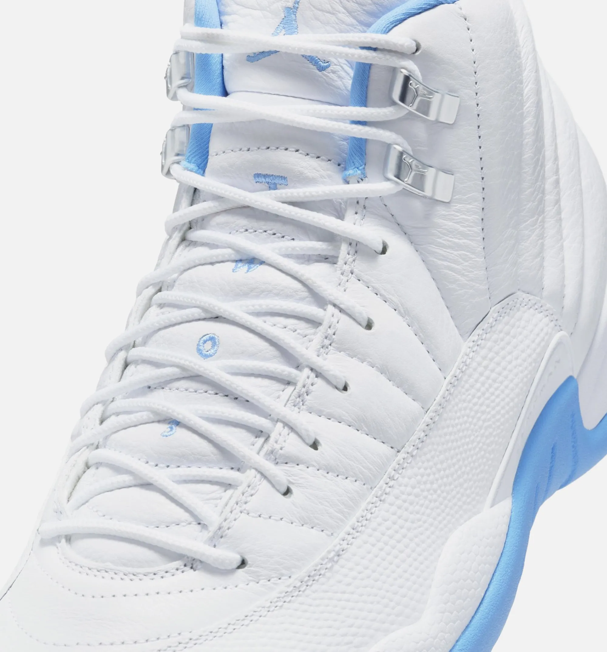Comfortable Padding Elasticity Recovery Efficiency Questioning Your Assumptions Air Jordan 12 Retro White And University Blue Mens Lifestyle Shoe - White/University Blue/Metallic Silver