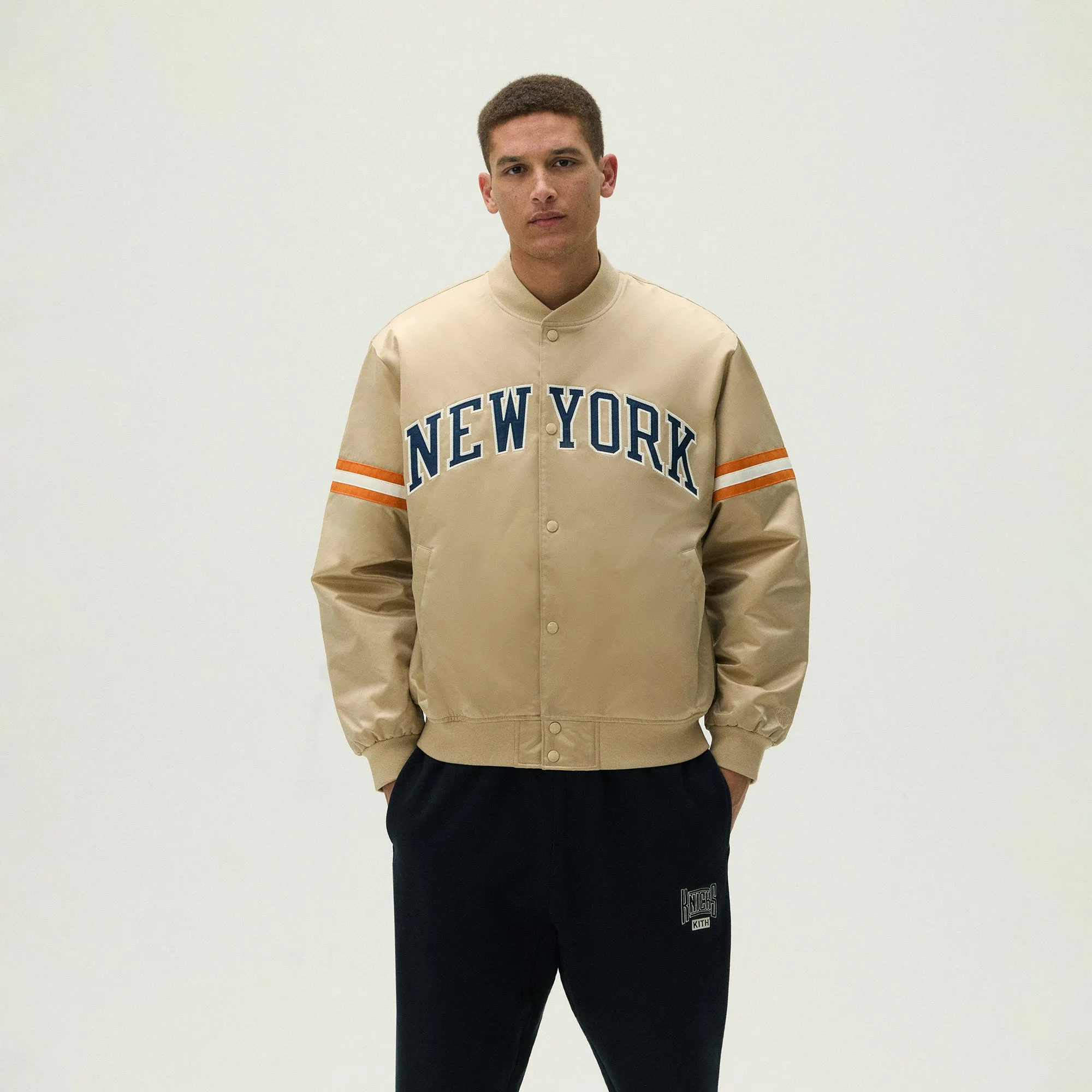 Comfortable Capped Socks FauxFurLined Kith For The New York Knicks Wings Satin Bomber Jacket - Stock