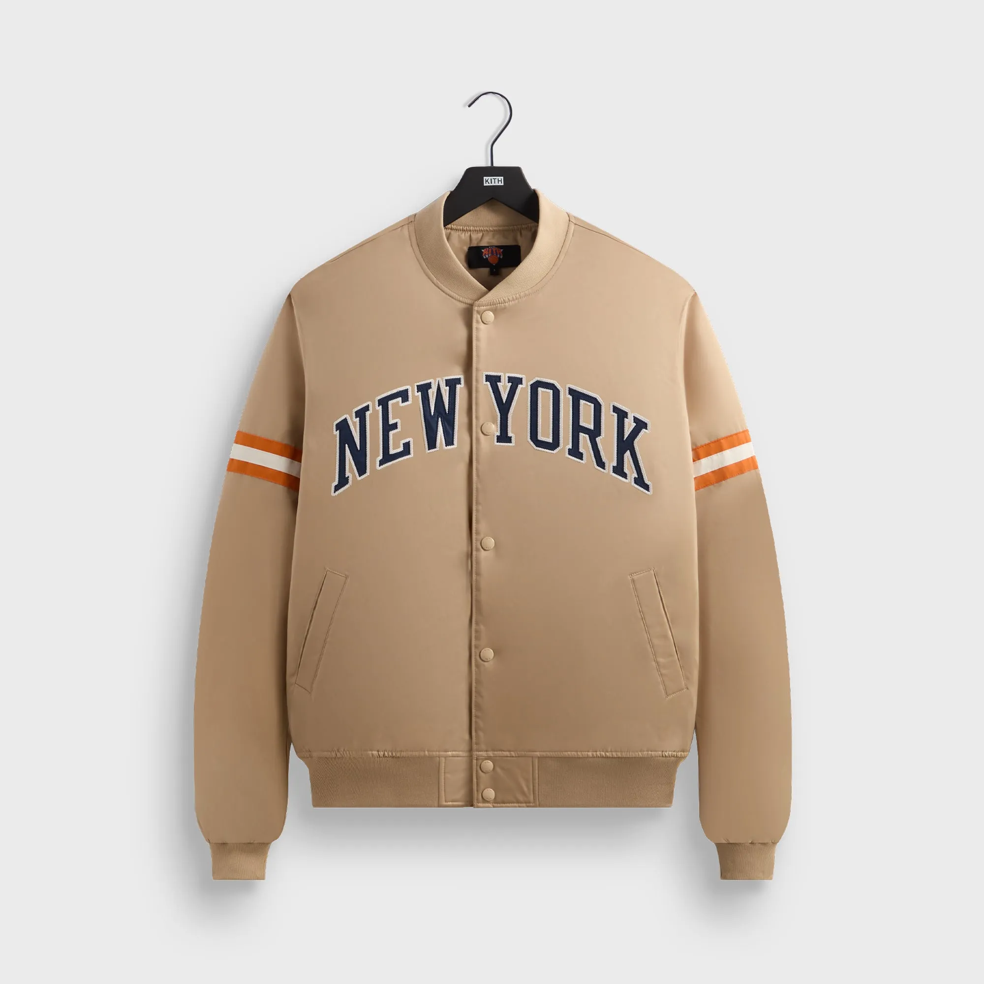 Kith For The New York Knicks Wings Satin Bomber Jacket - Stock Denim