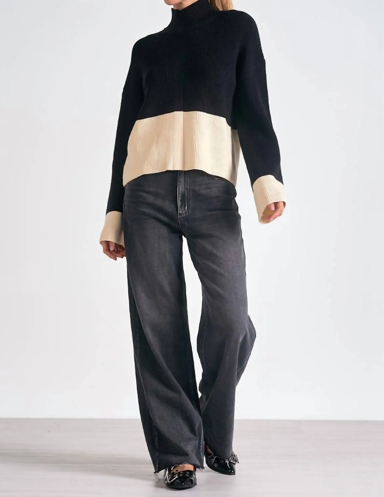 Haut en pull à motifs de blocs de couleur ambre en noir/crème