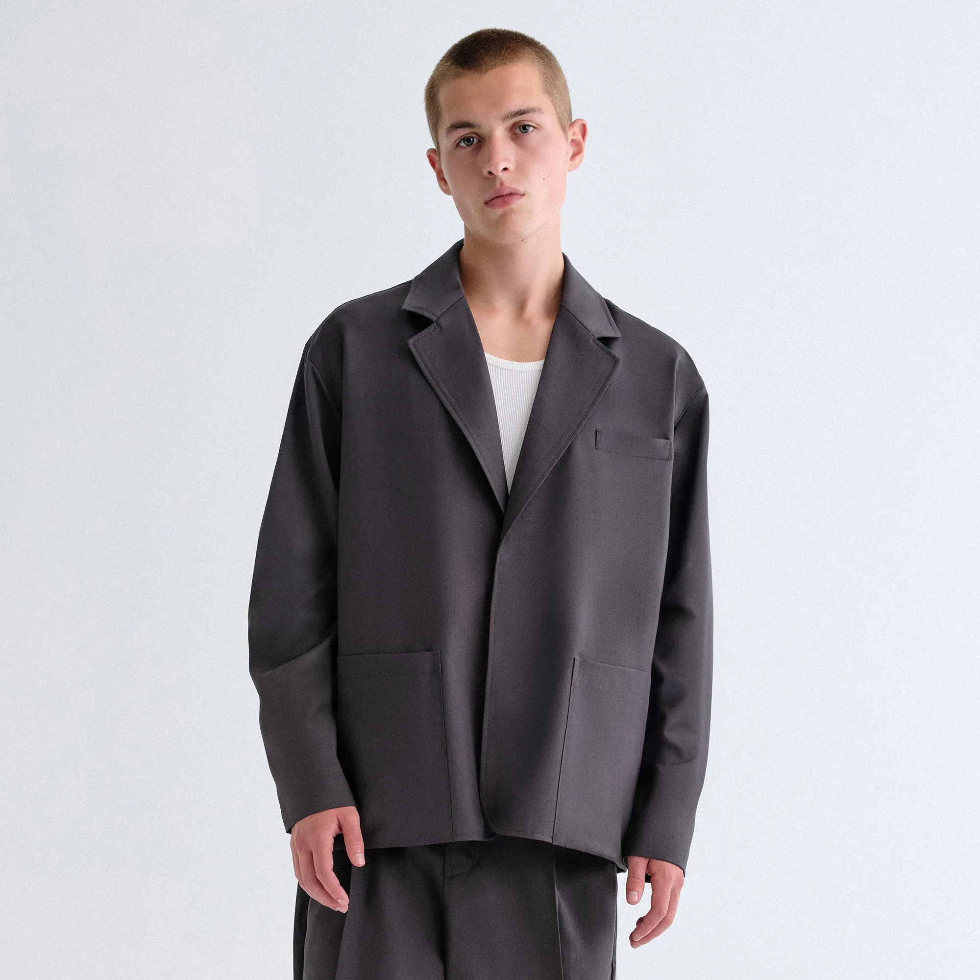 &Kin Tropical Wool Reversible Brant Blazer - Carbon Comfortable Elastic Elastic Leg Unlined Sleeve