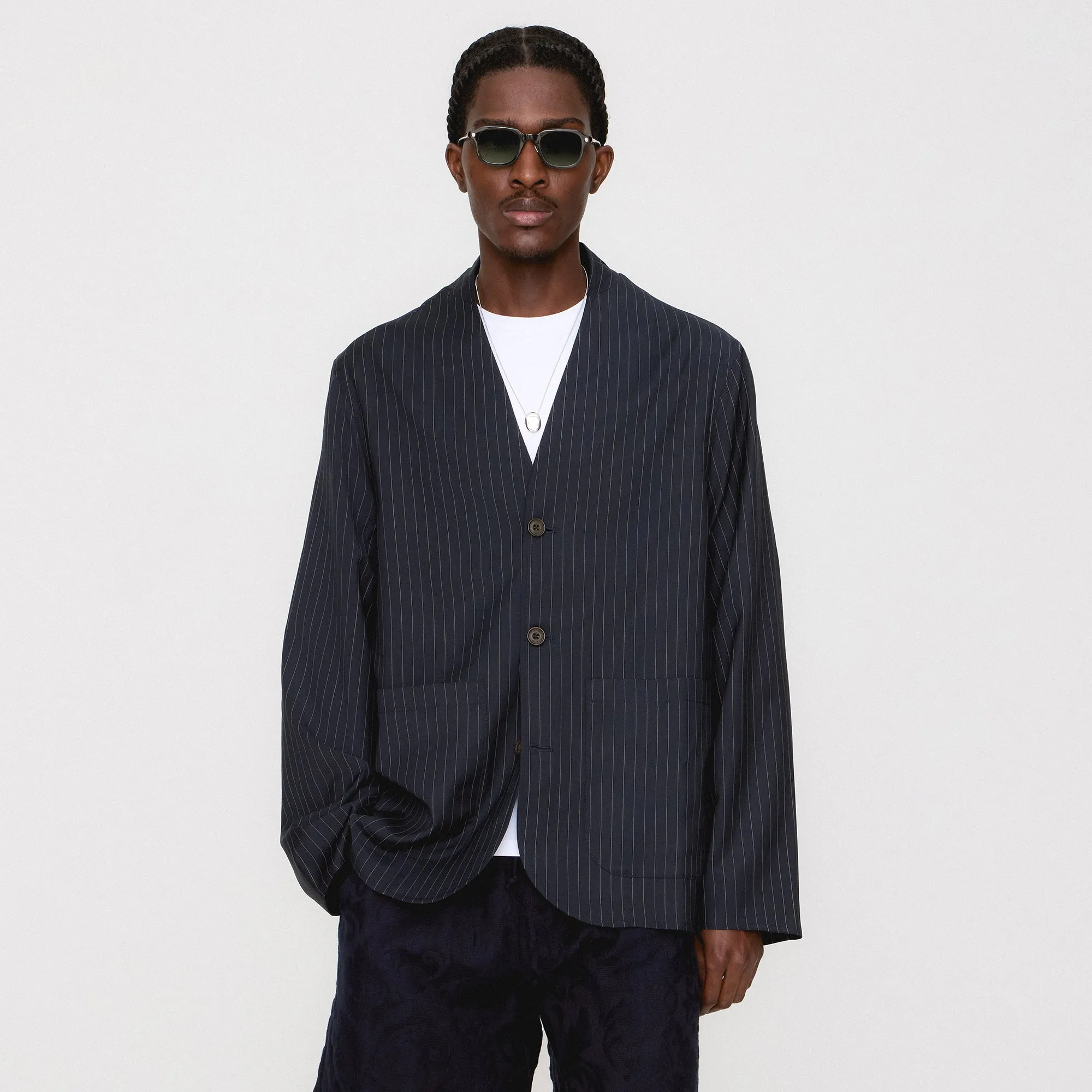 Brand Holographic Lamination &Kin Tropical Wool Zac Blazer - Admiral