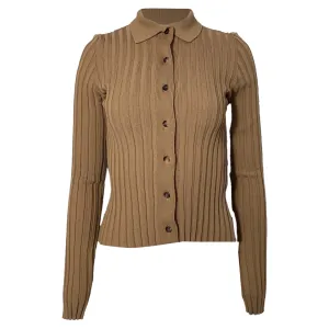 Anine Bing Cardigan Joslyn en maille côtelée marron en rayonne