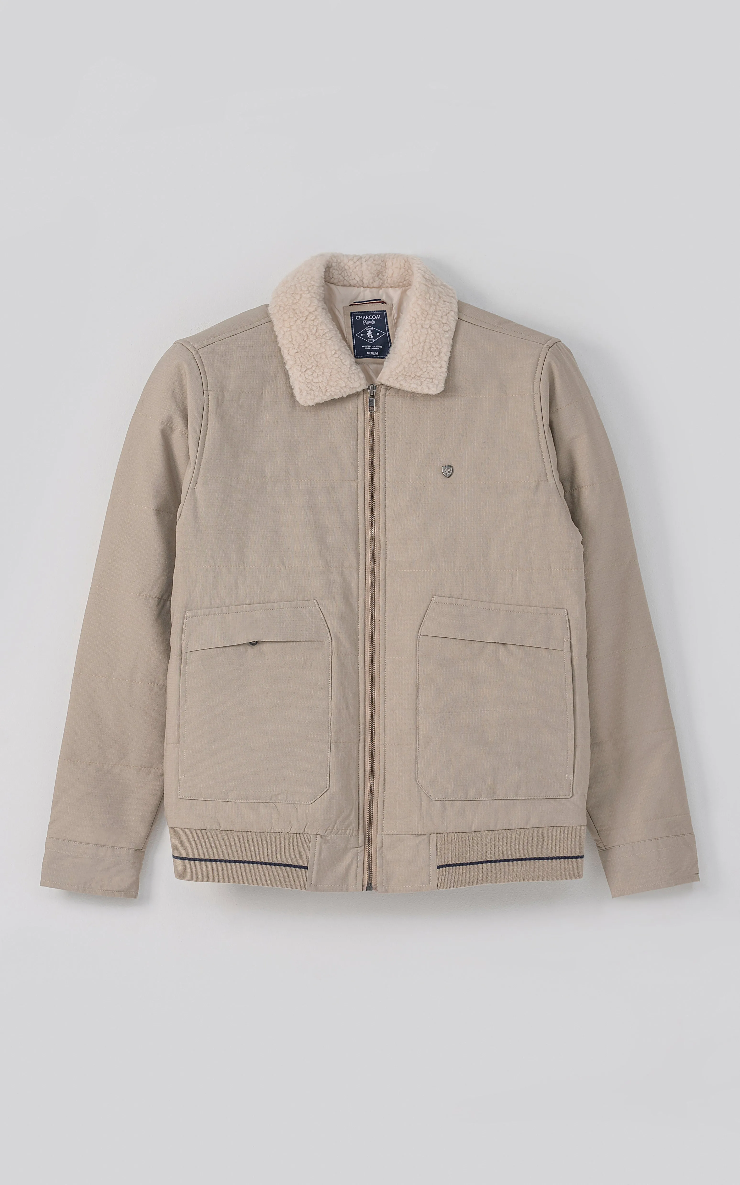 Quilted Fur Collar Jacket Light Khaki Arch Support Effectiveness