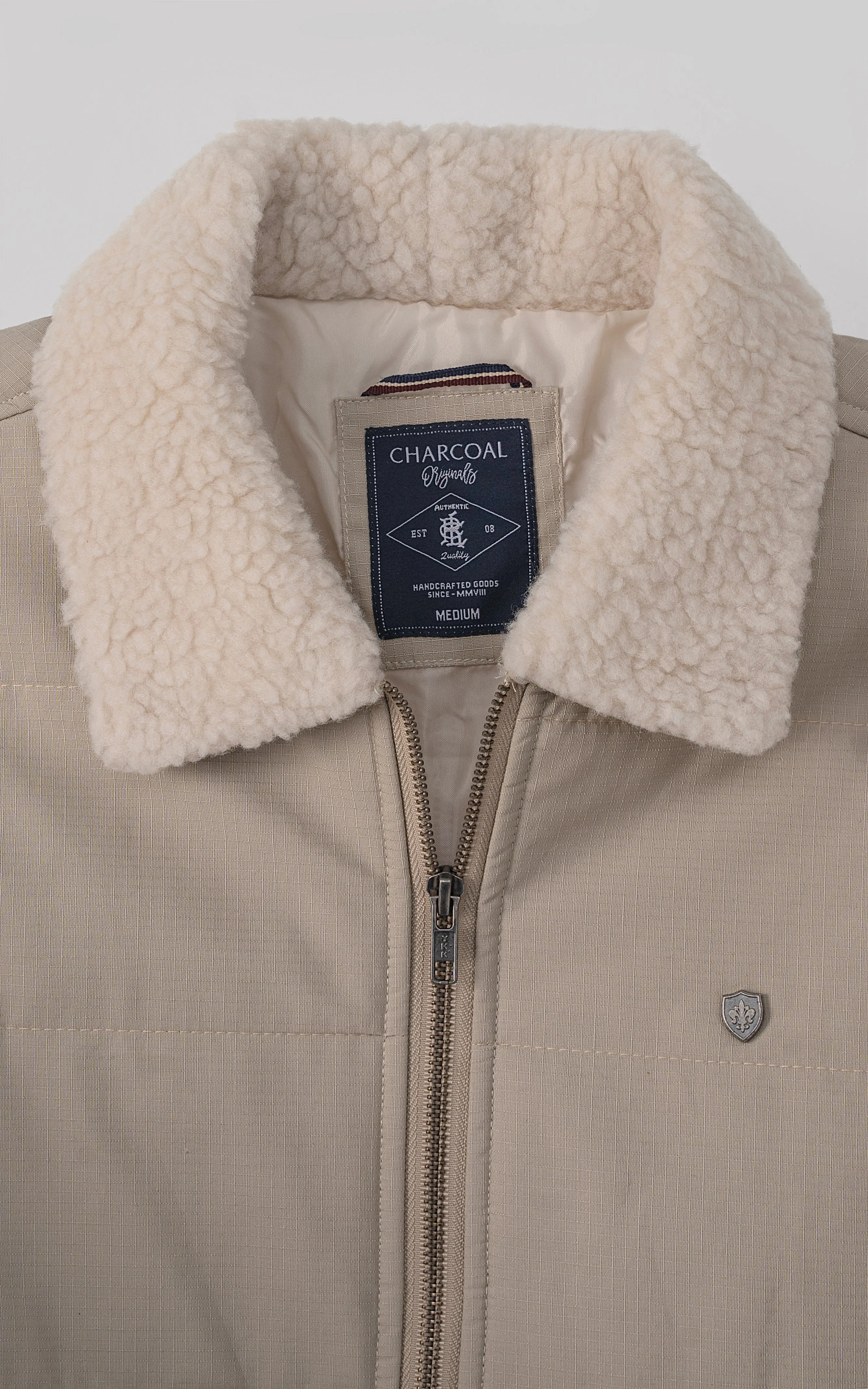 Assisting Quilted Fur Collar Jacket Light Khaki