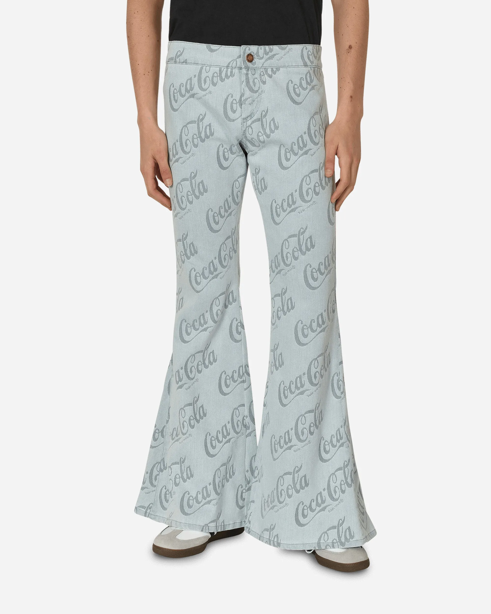 Coca-Cola Jacquard Denim Flare Pants Grey Hip Pockets Waist