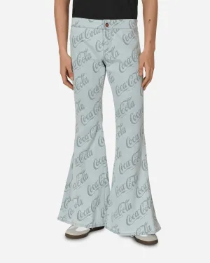 Coca-Cola Jacquard Denim Flare Pants Grey Hip Pockets Waist