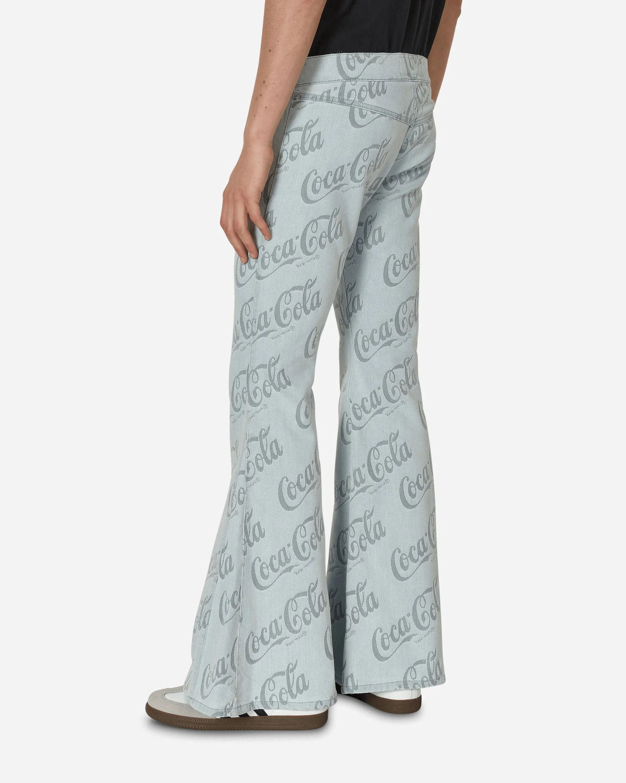 Tie - Back Thick Lining Coca-Cola Jacquard Denim Flare Pants Grey