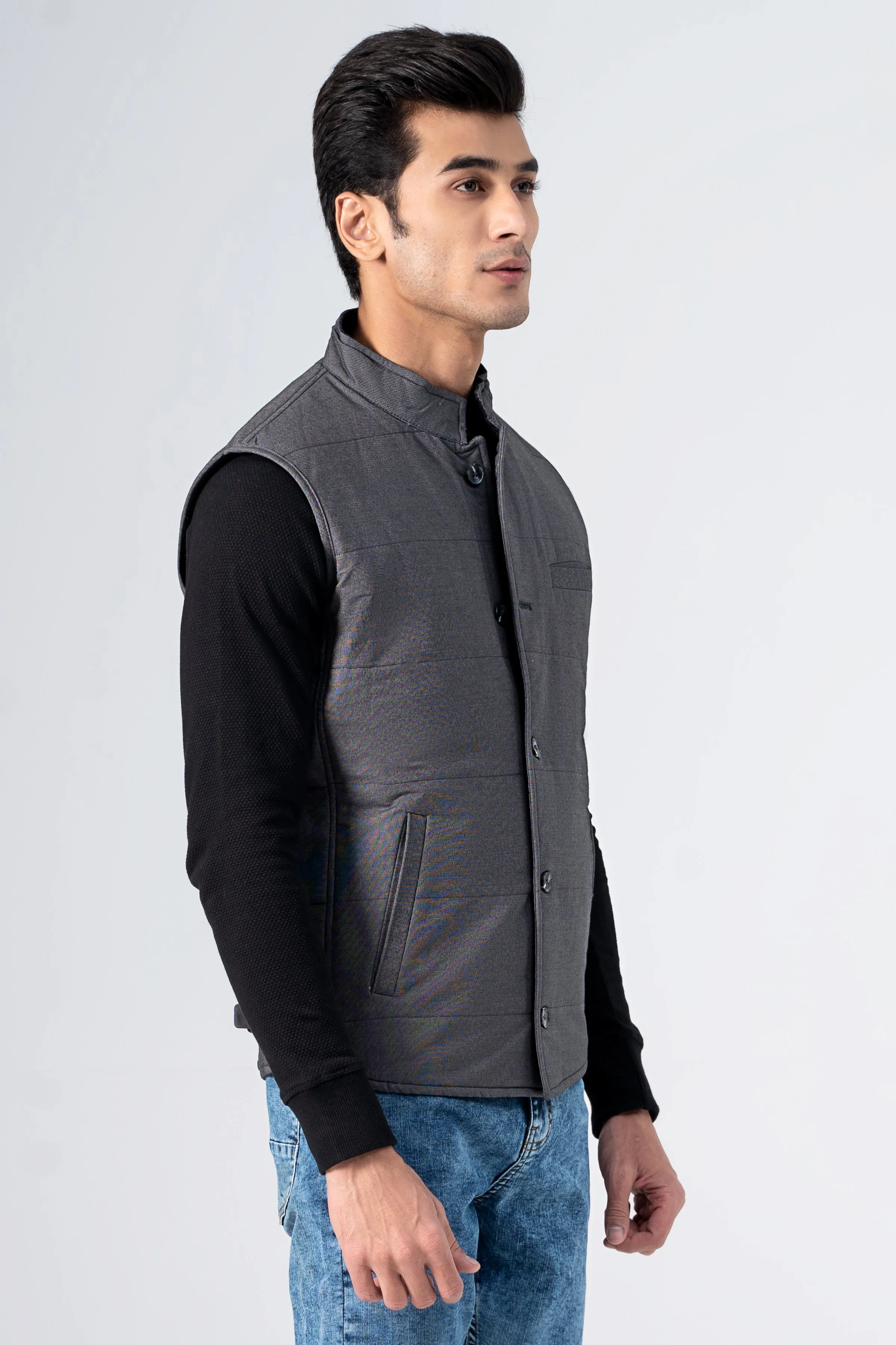 Quilted Textured Jacket Charcoal Slip-On Effectiveness Level Value Comfort Settled