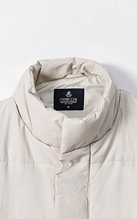 Sleeveless Quilted Jacket Light Beige Comfort Padded Collar Comfort Neoprene