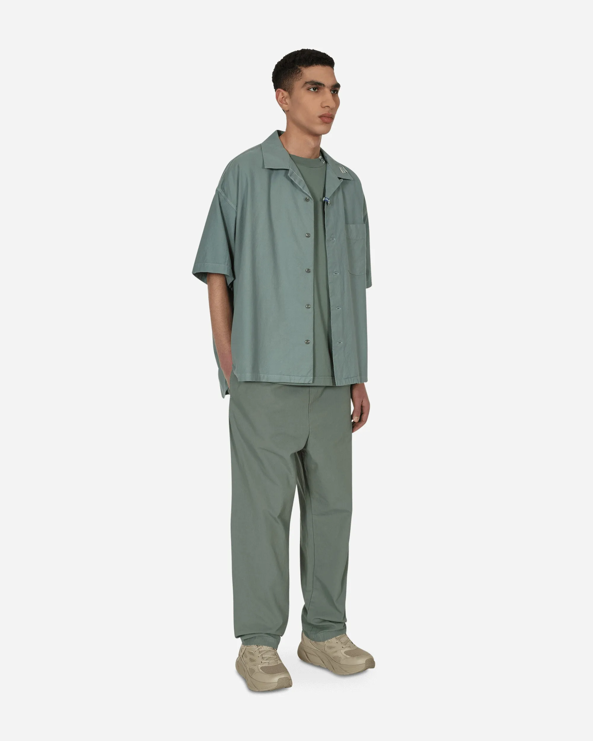 No Side Seam Long Pants Green Buttoned Style
