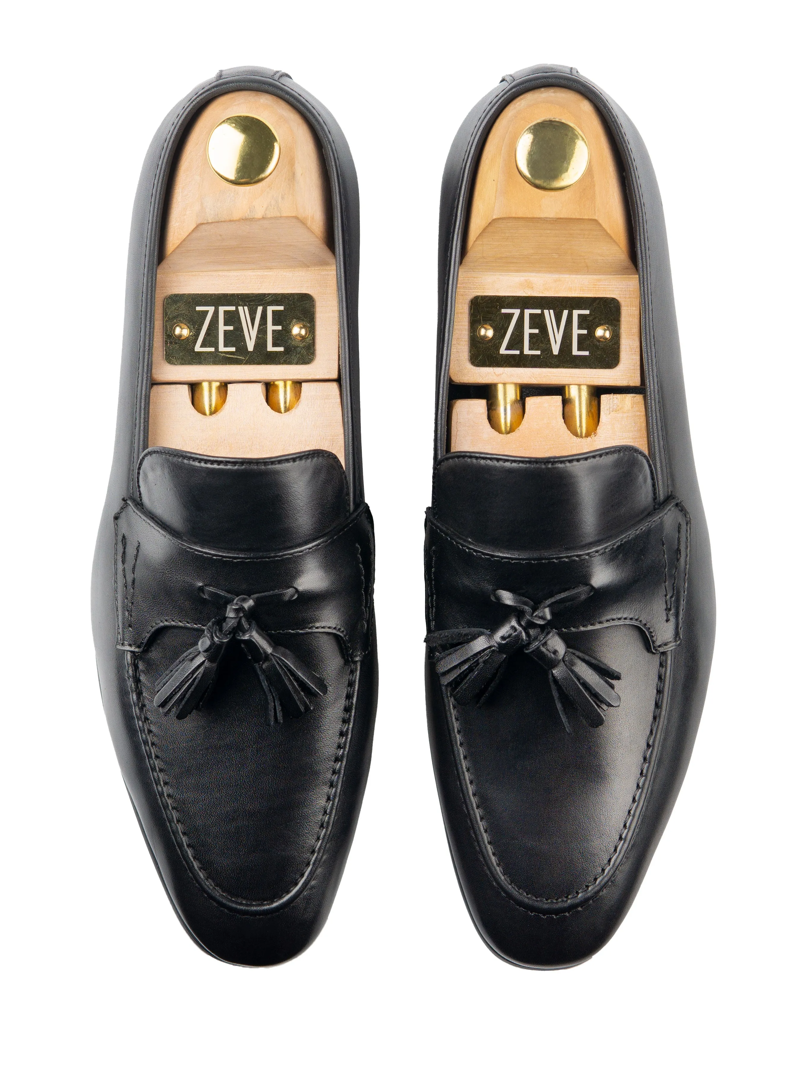 Tassel Loafer Wing Strap - Solid Black Roomy