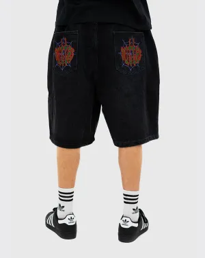 Butter Goods Spider Denim Shorts - Washed Black Expansion