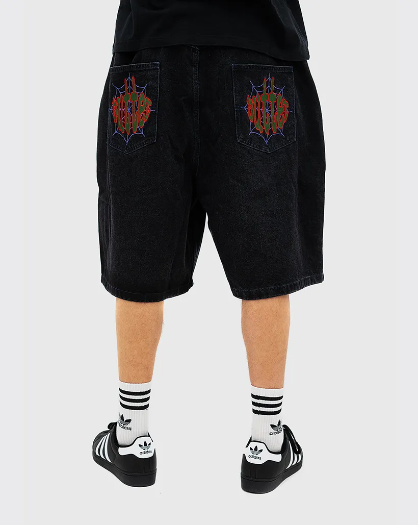 Butter Goods Spider Denim Shorts - Washed Black Expansion