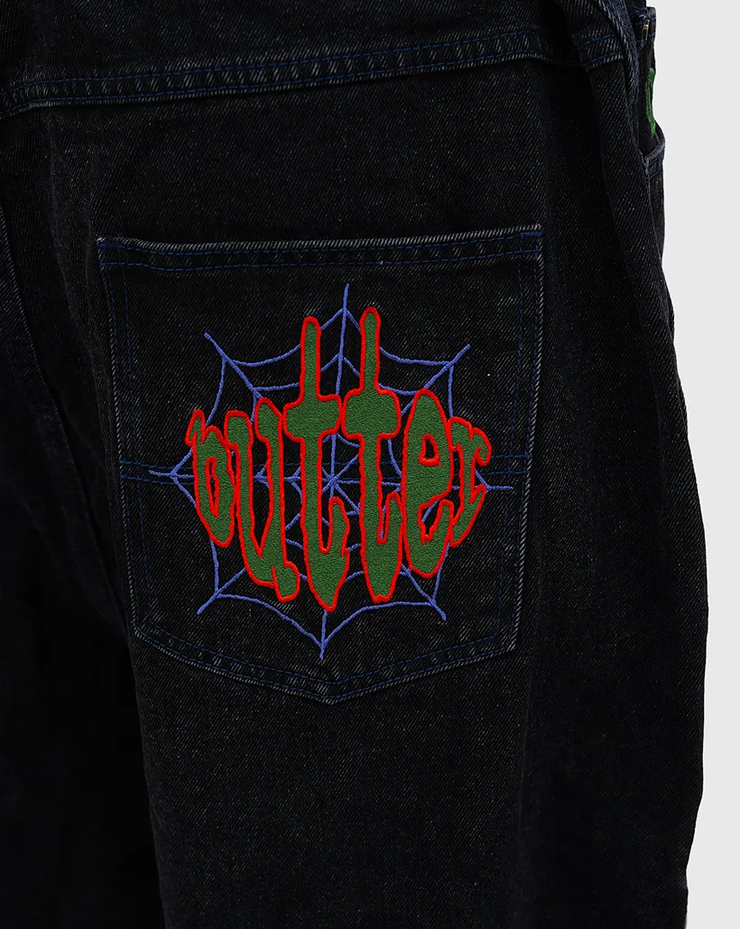 Butter Goods Spider Denim Shorts - Washed Black Anti - lint
