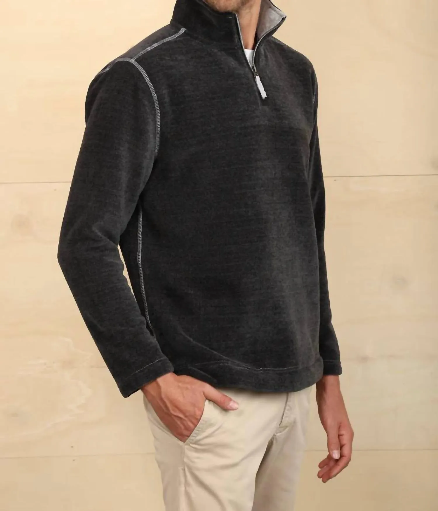 Après Lux Chenille & Sherpa Pull 1/4 Zip en Charbon