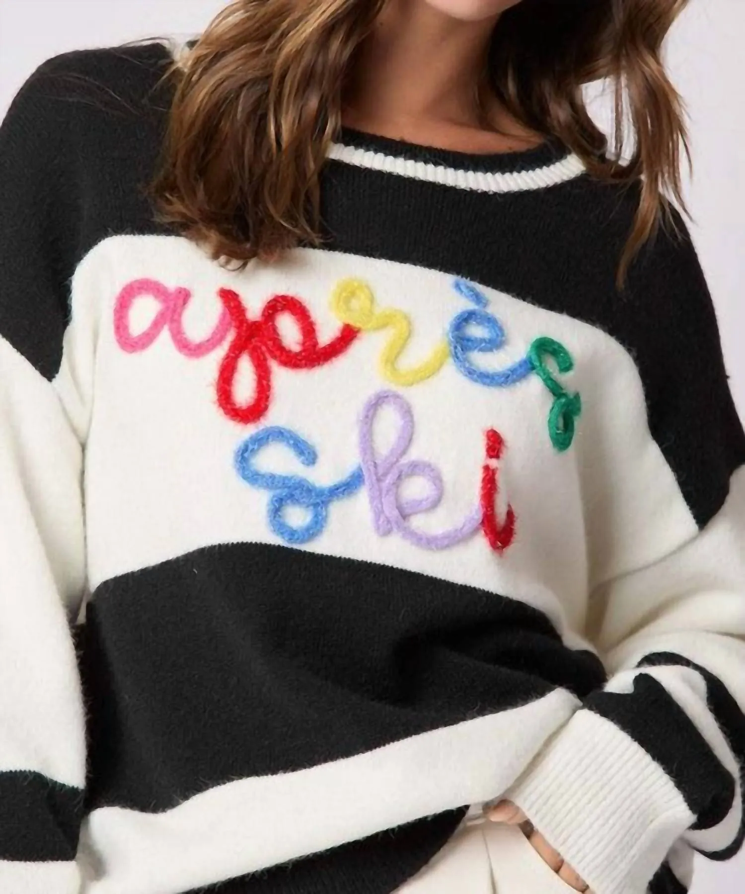 Pull ample Après-Ski en noir et blanc