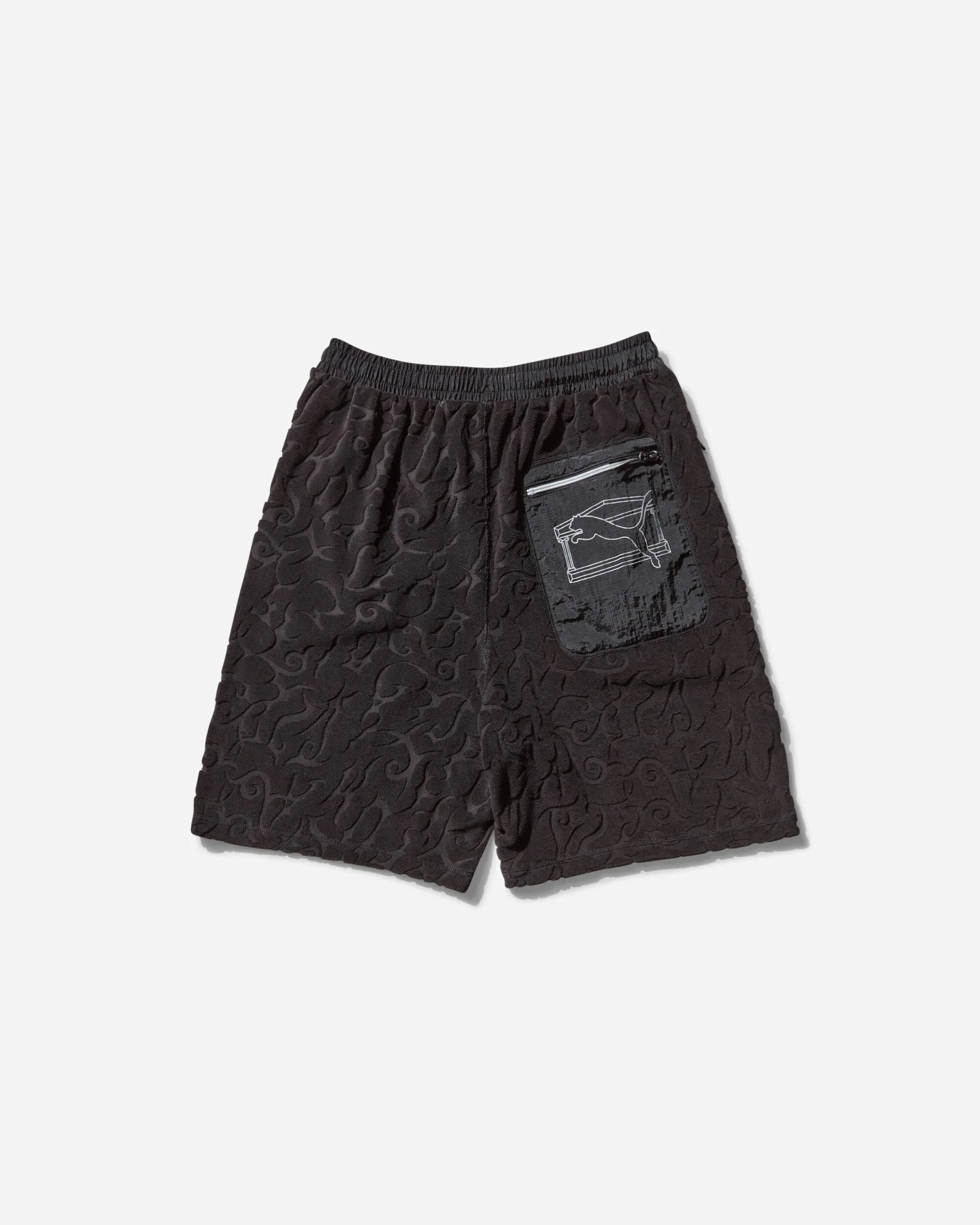 Comfortable Groin Serrated Edge Aries Tribal Jacquard Towelling Shorts Black