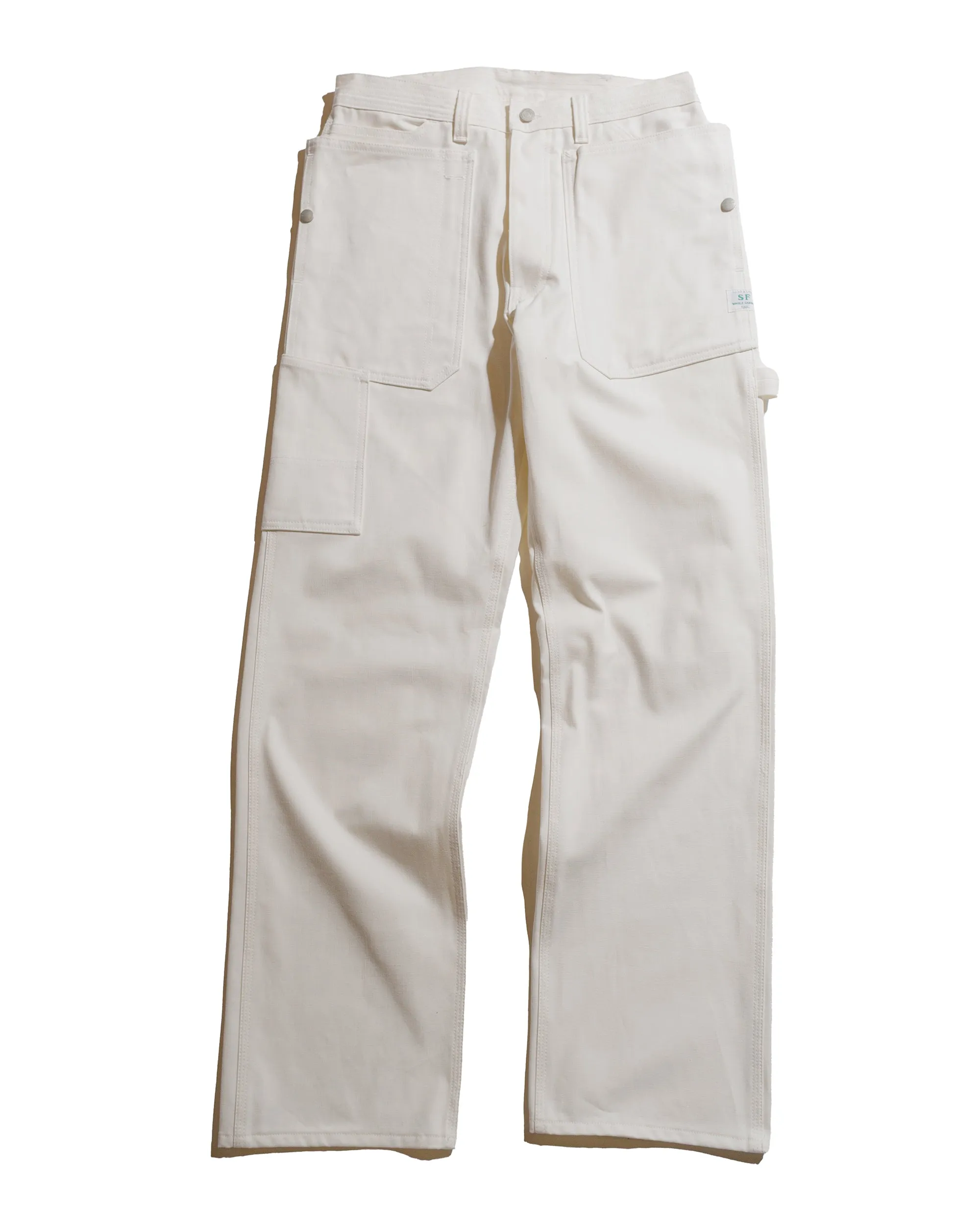 Comfortable Belted Waistband Quick-Drying Lining Design Sassafras Fall Leaf Gardener Pants Selvedge Duck Off White