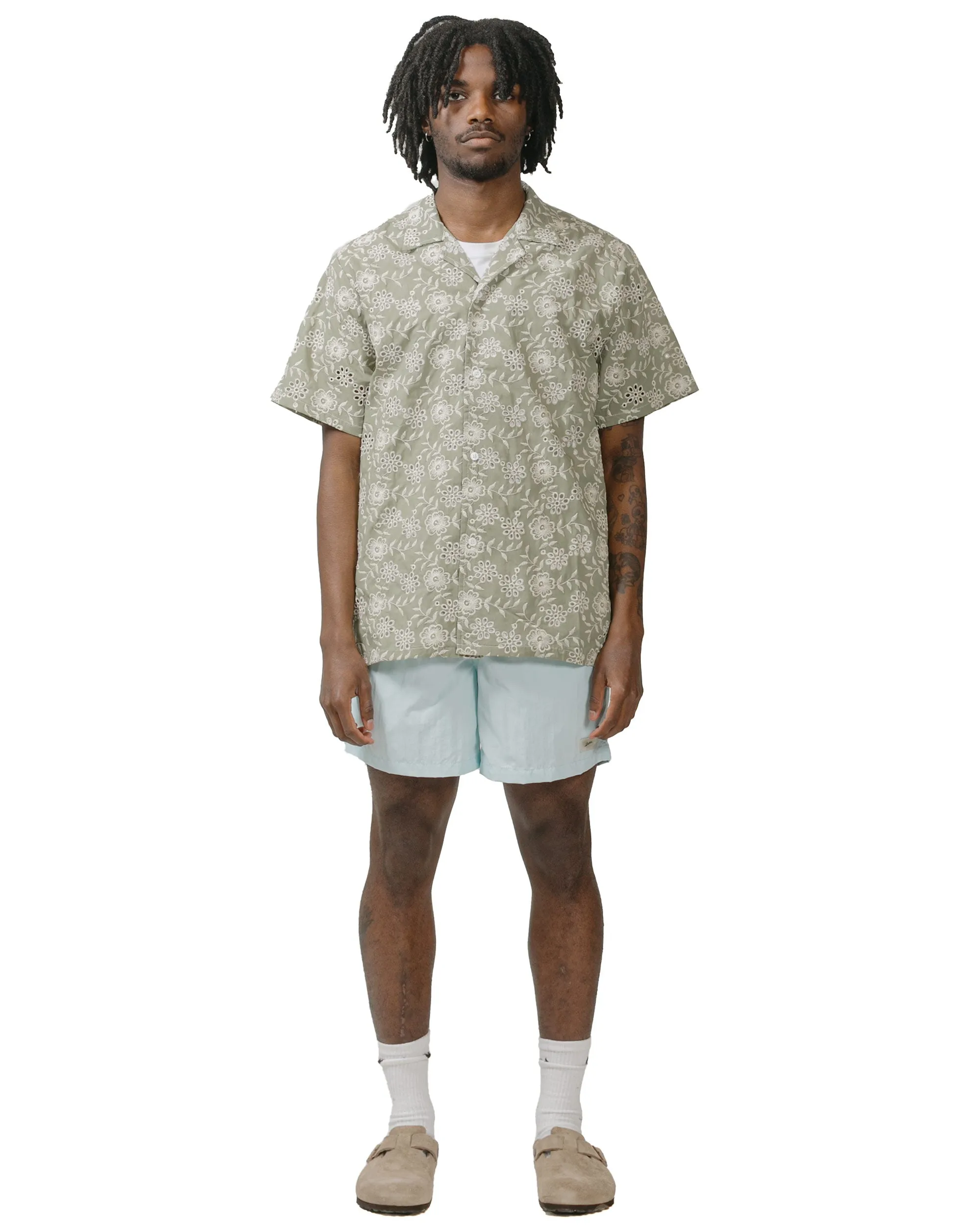 Mesh Pockets Hood With Pom-Poms Bather Solid Baby Blue Swim Trunk