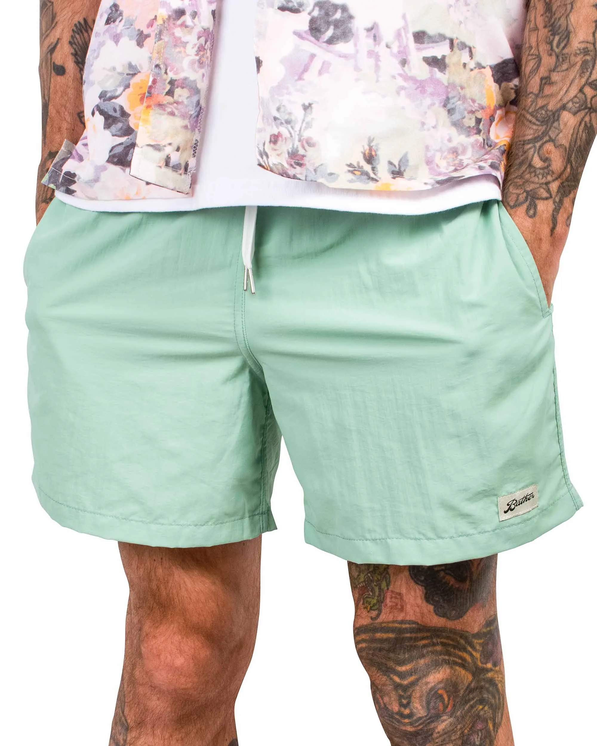 Smooth Finish Level Bather Solid Seafoam Swim Trunk