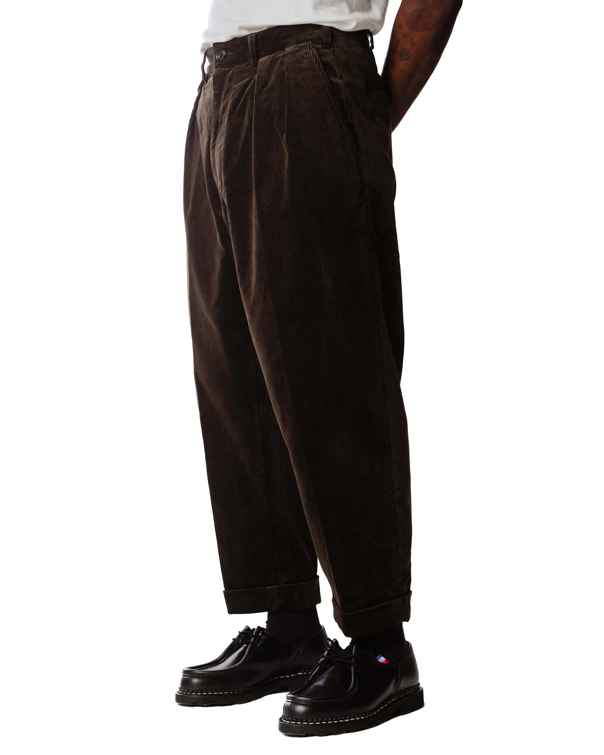 Beams Plus 2Pleats Corduroy Dark Brown Tie Back