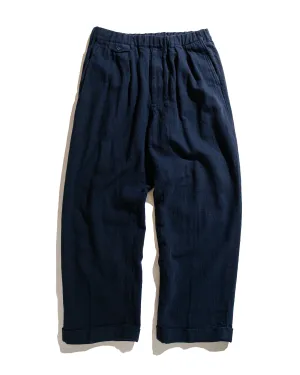 Car Seat Mottled Beams Plus 2Pleats Relax Trousers Linen Cotton Navy