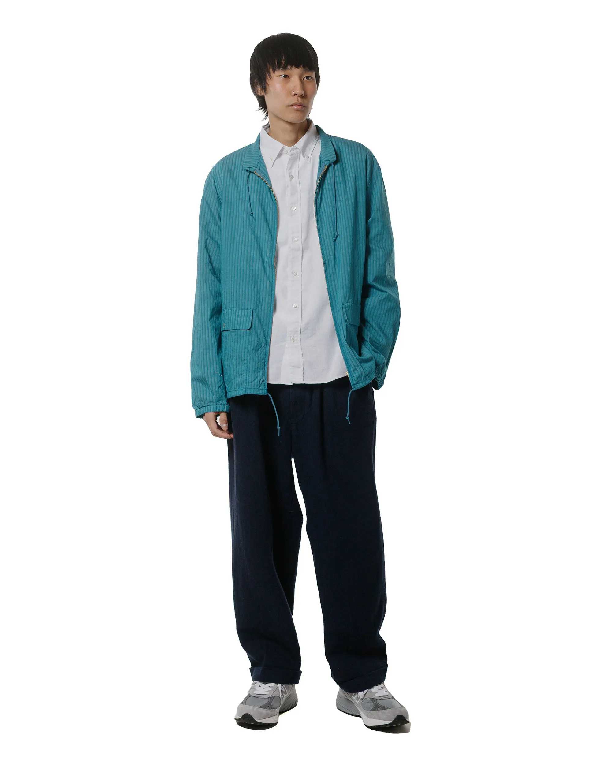 Beams Plus 2Pleats Relax Trousers Linen Cotton Navy Wide Leg Fabric