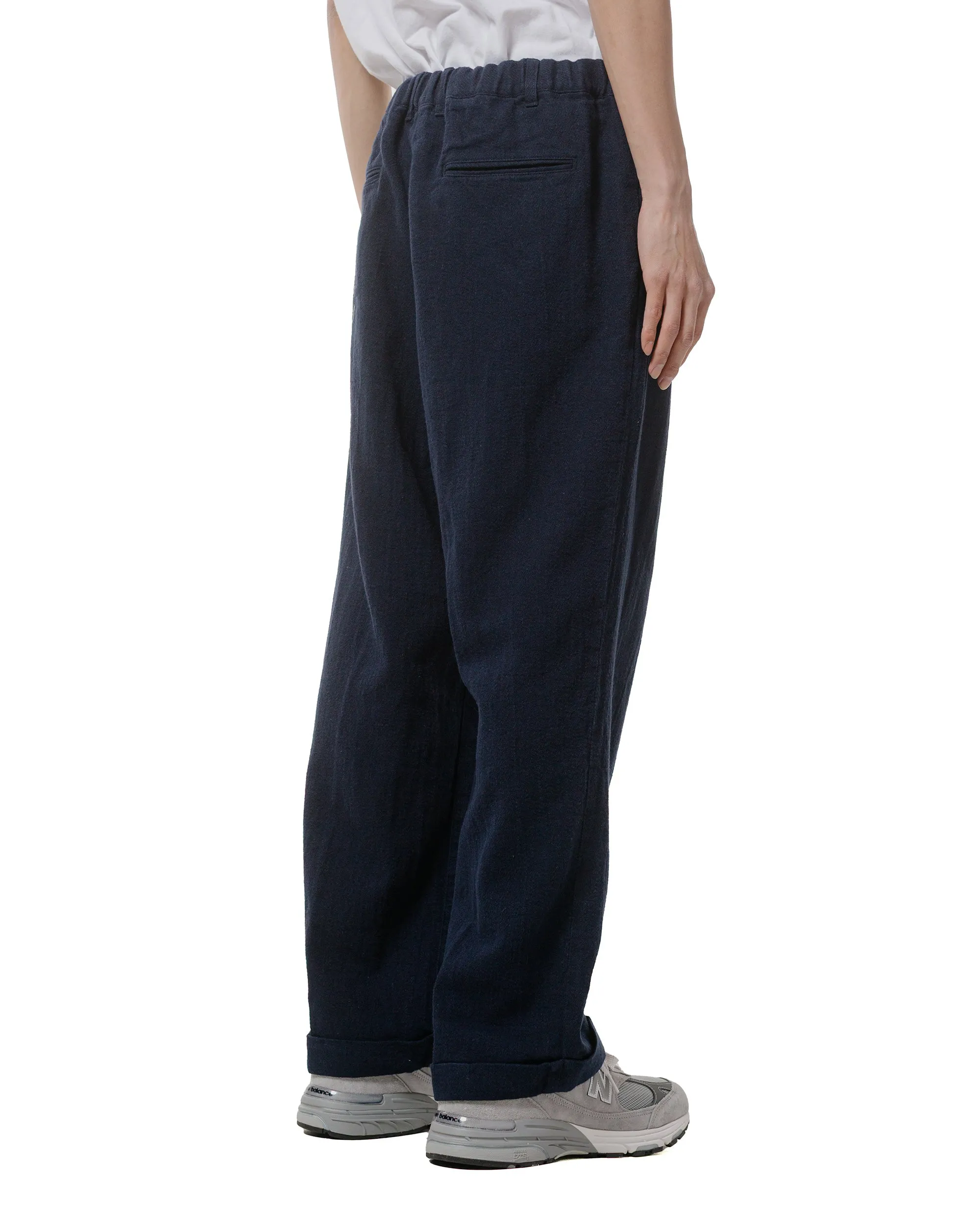 Beams Plus 2Pleats Relax Trousers Linen Cotton Navy Long Zipper