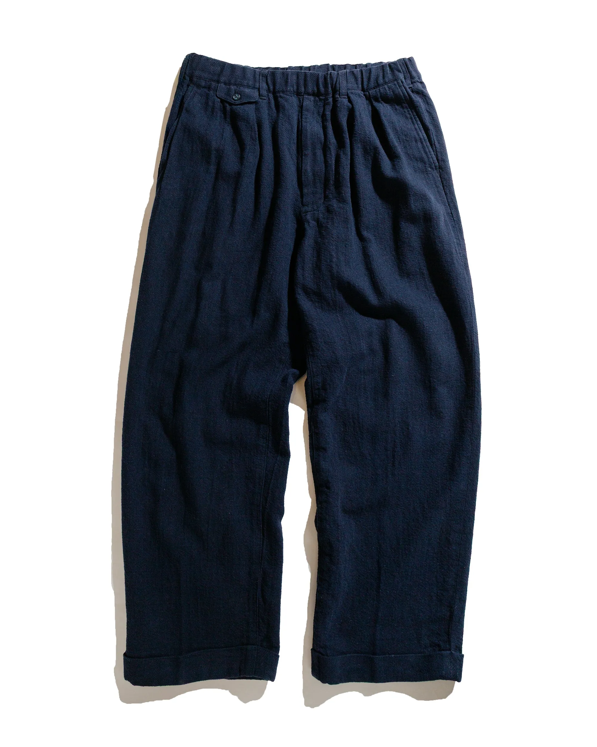 Car Seat Mottled Beams Plus 2Pleats Relax Trousers Linen Cotton Navy