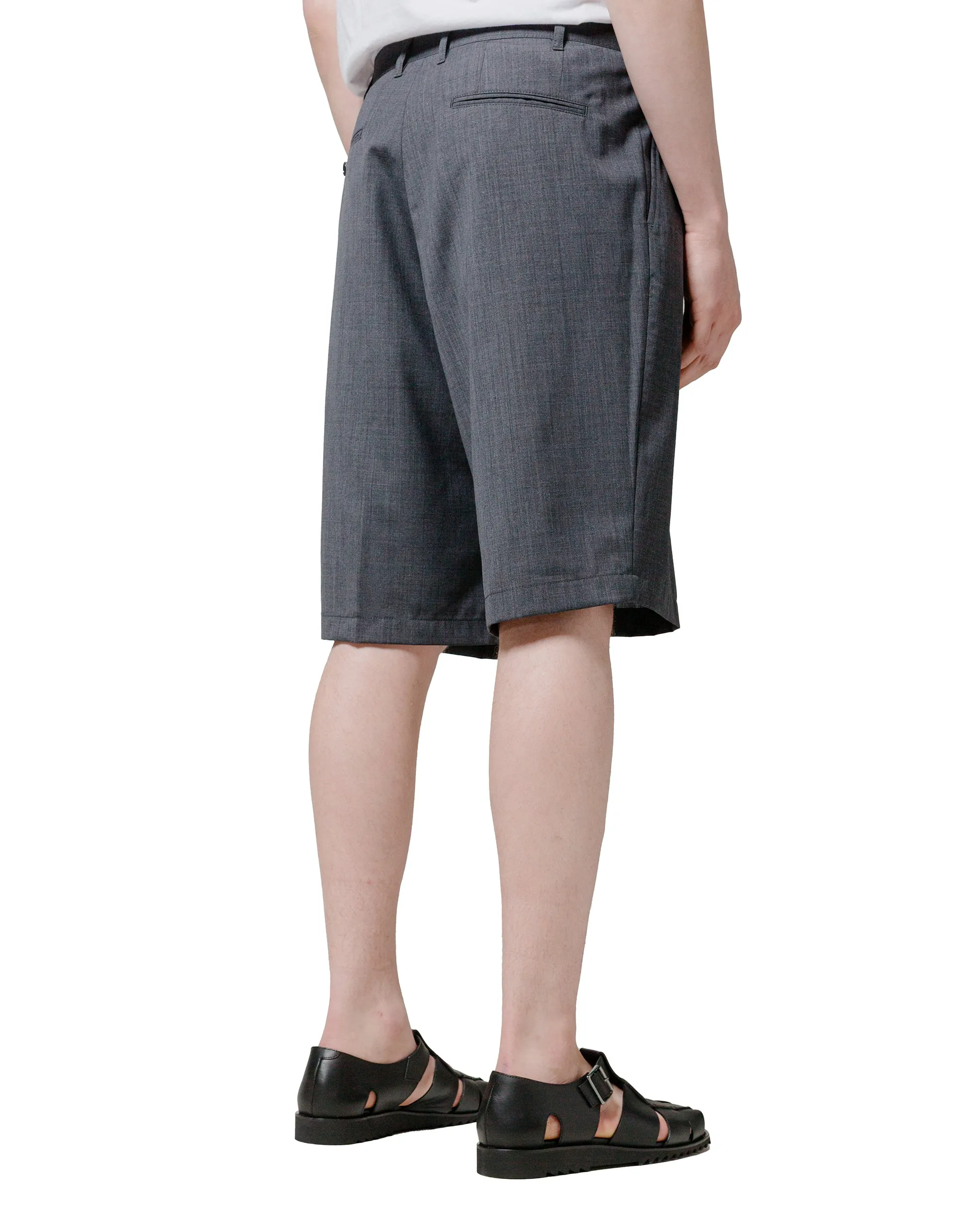 Beams Plus 2Pleats Shorts Wool Tropical Charcoal Grey Breathable Structure Design Detail