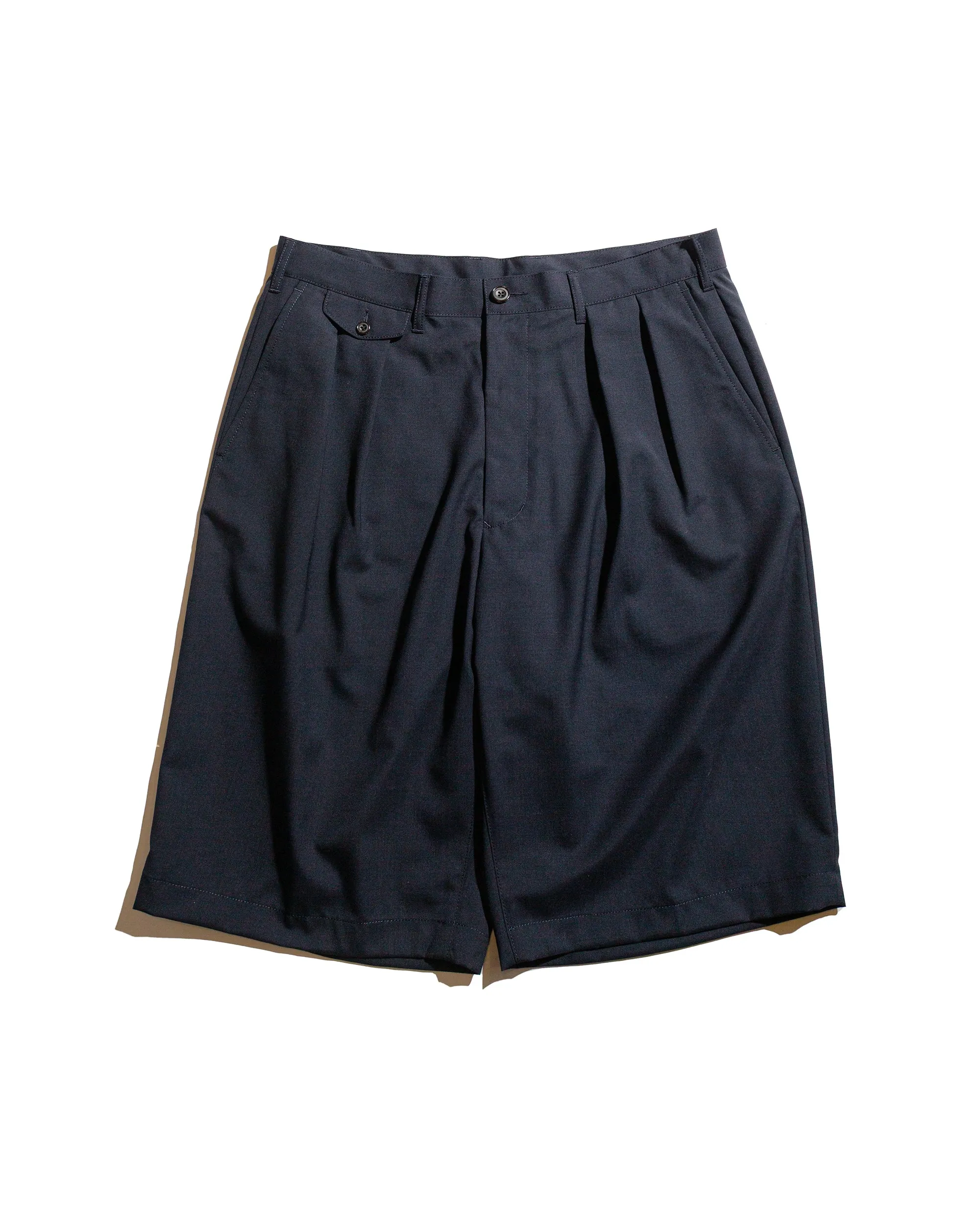 Beams Plus 2Pleats Shorts Wool Tropical Navy Soft Material Blend
