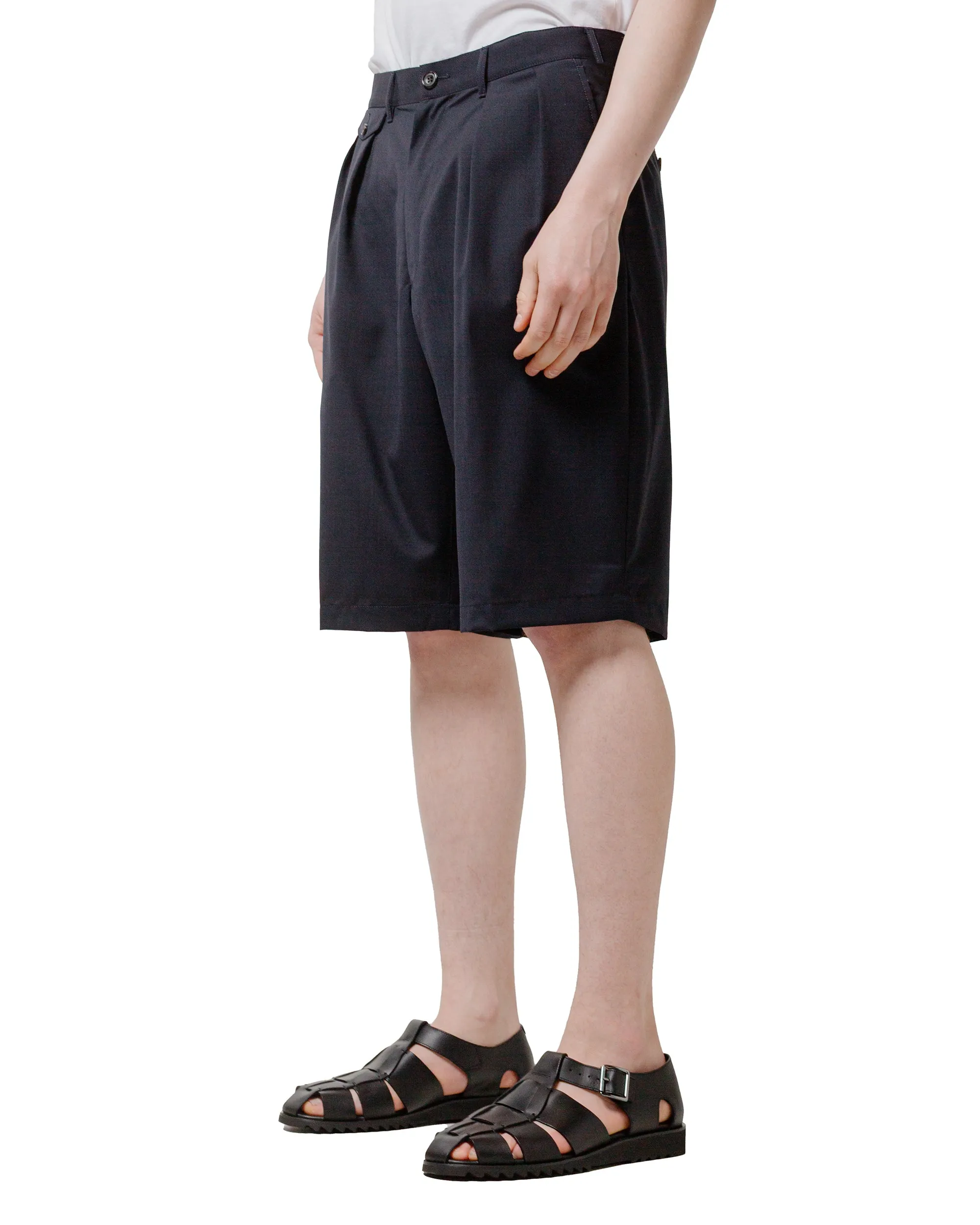 Comfortable Lips Low Volume Beams Plus 2Pleats Shorts Wool Tropical Navy