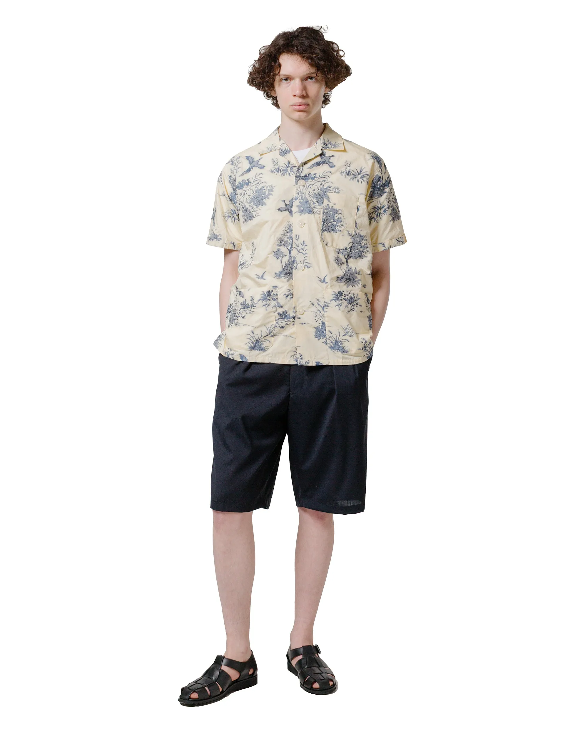 Beams Plus 2Pleats Shorts Wool Tropical Navy Soft" Bias Binding Trim