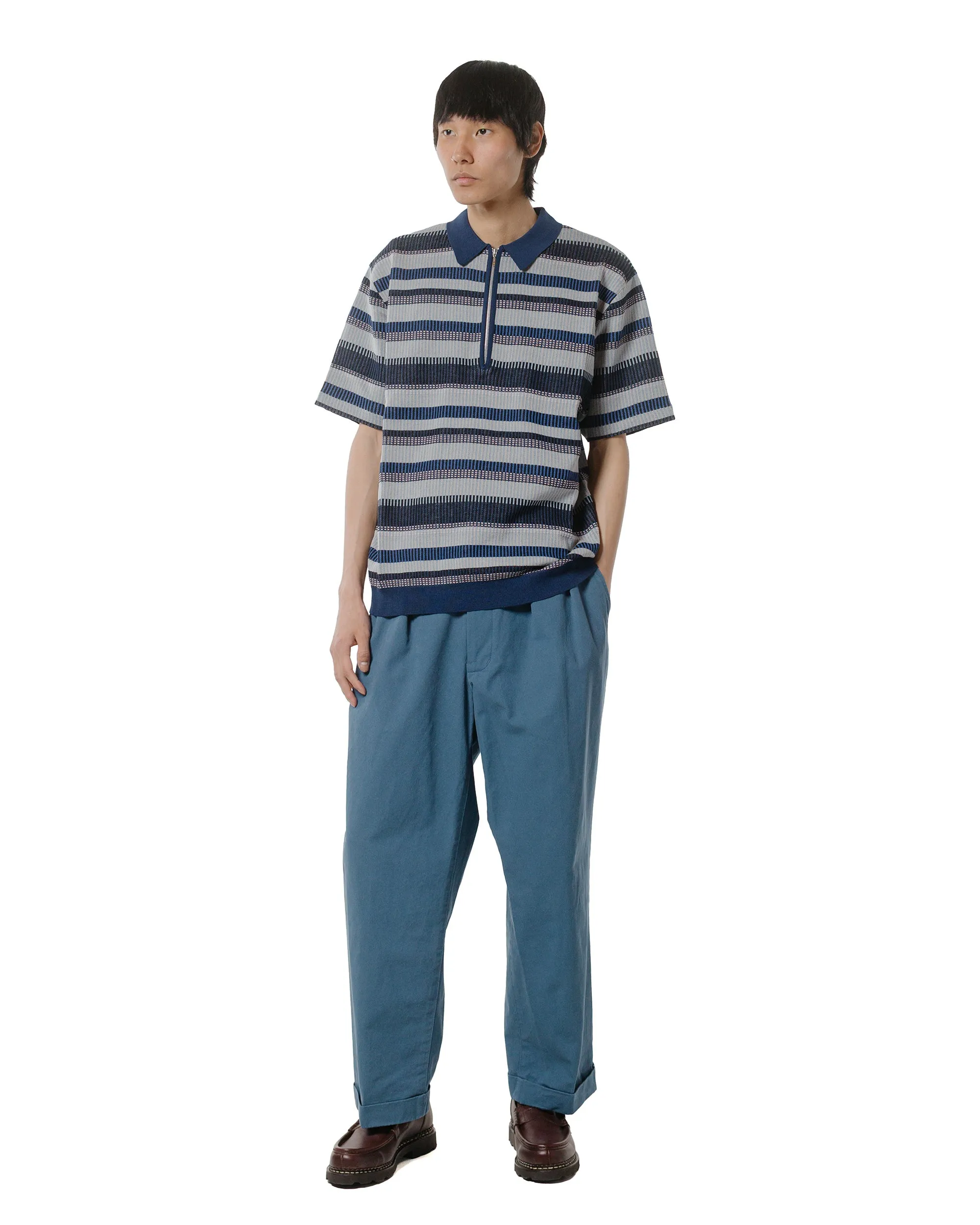Beams Plus 2Pleats Trousers Twill Bio Washed Sax Straps With Stripings Divider