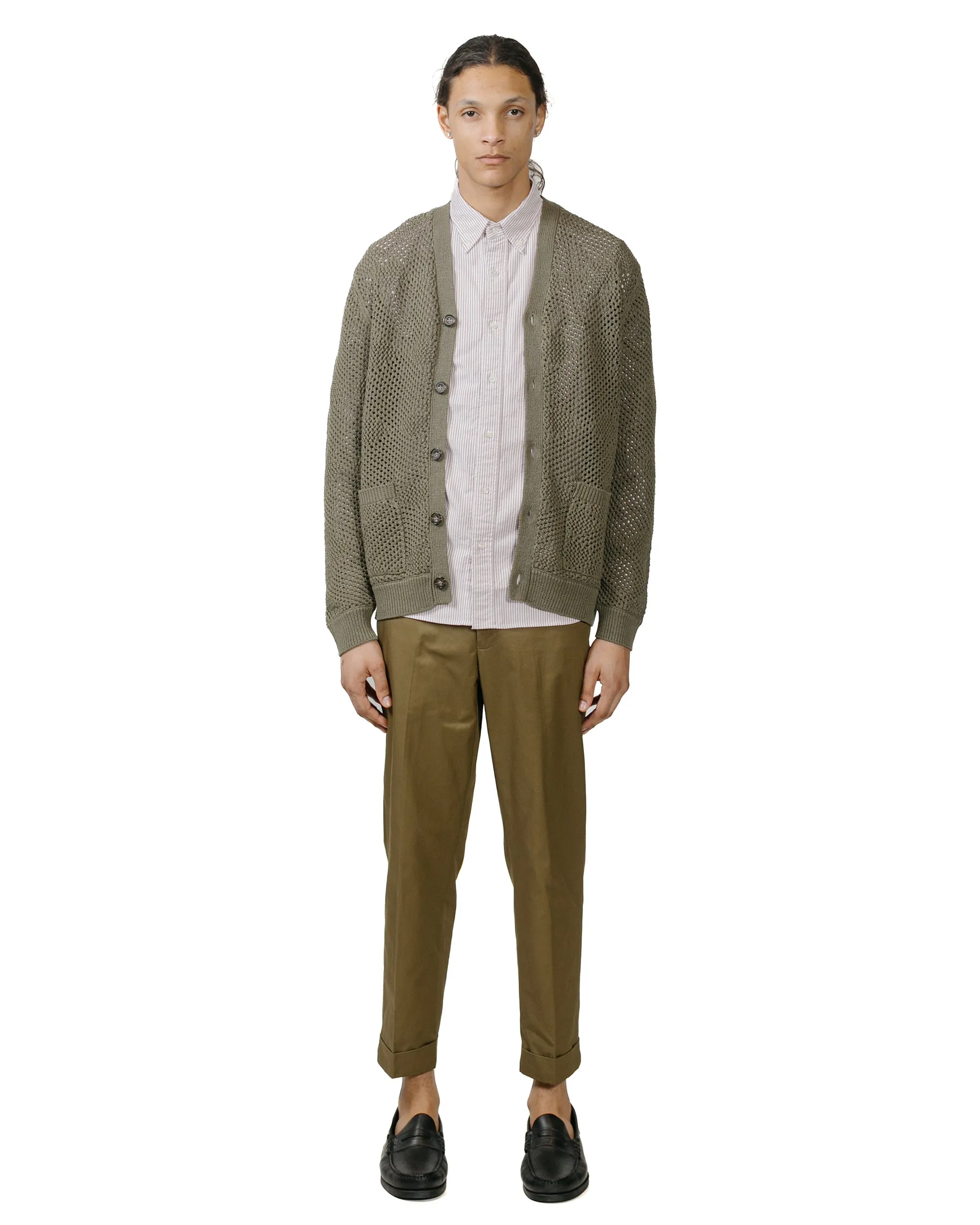 Beams Plus Ivy Trousers Ankle-Cut 80/3 Twill Olive Machine - Sewn Self Monitoring