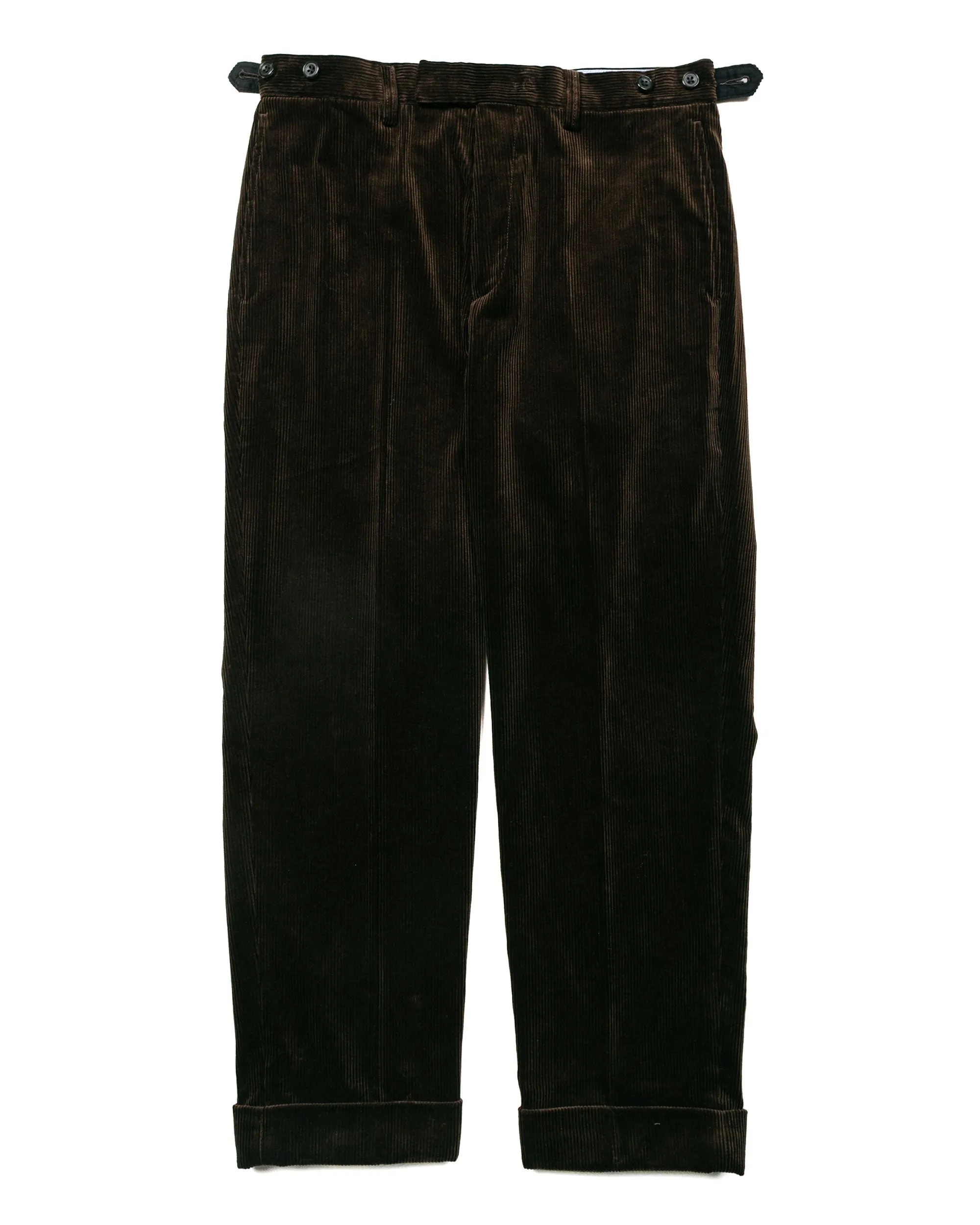 Shock - absorbing Material Beams Plus Ivy Trousers Ankle-Cut Corduroy Dark Brown