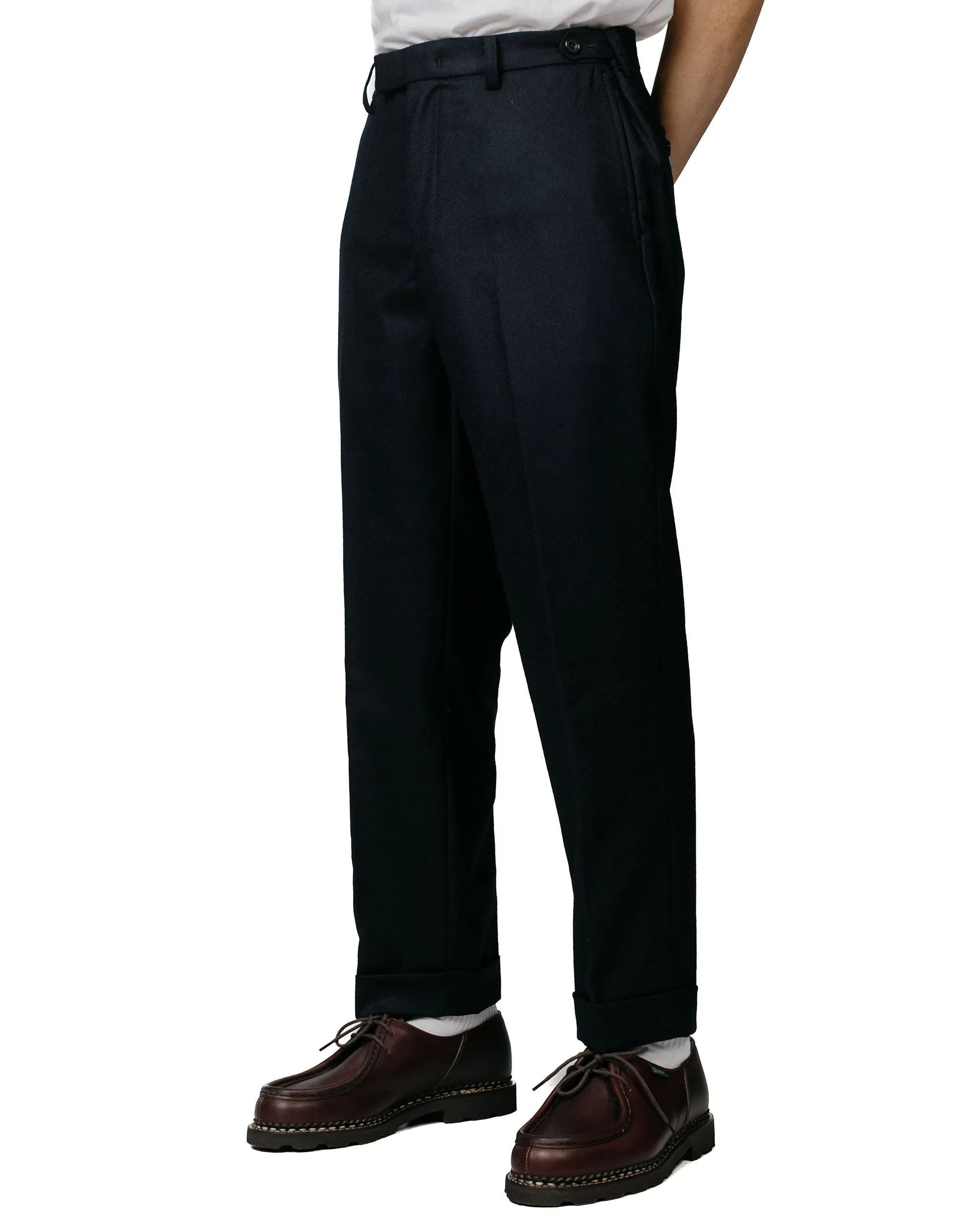 Comfortable Toe Box Comfortable Side Beams Plus Ivy Trousers Ankle-Cut Flannel Navy