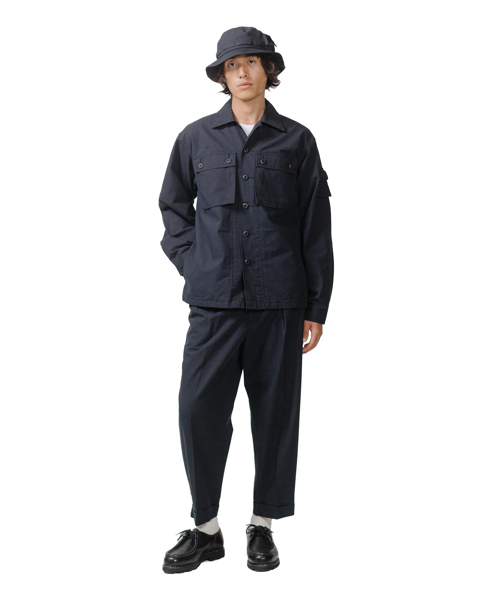 Beams Plus Lost & Found 2Pleats Cotton Ripstop Black Twisted