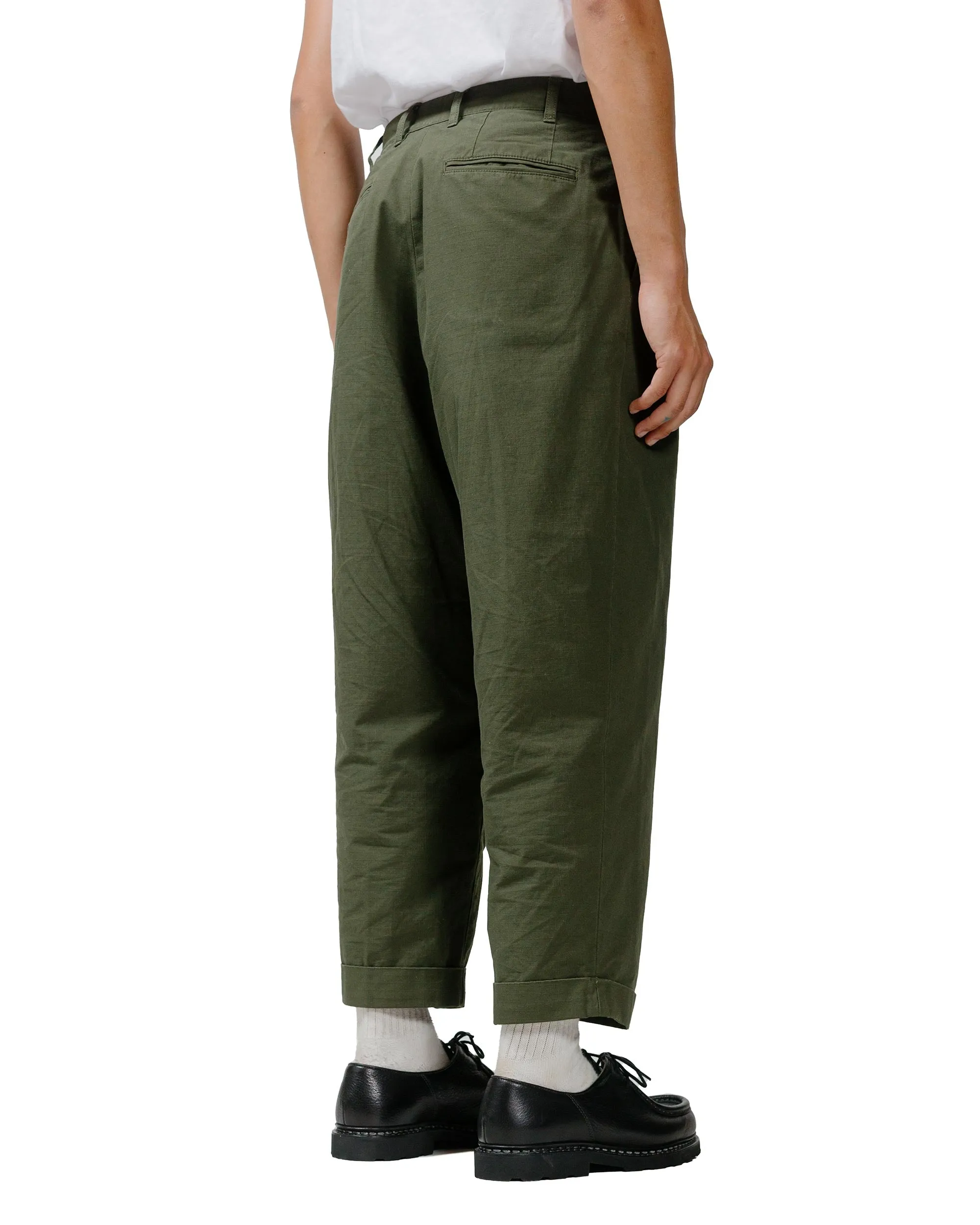 Beams Plus Lost & Found 2Pleats Cotton Ripstop Olive Striped Neck Comfortable Acting