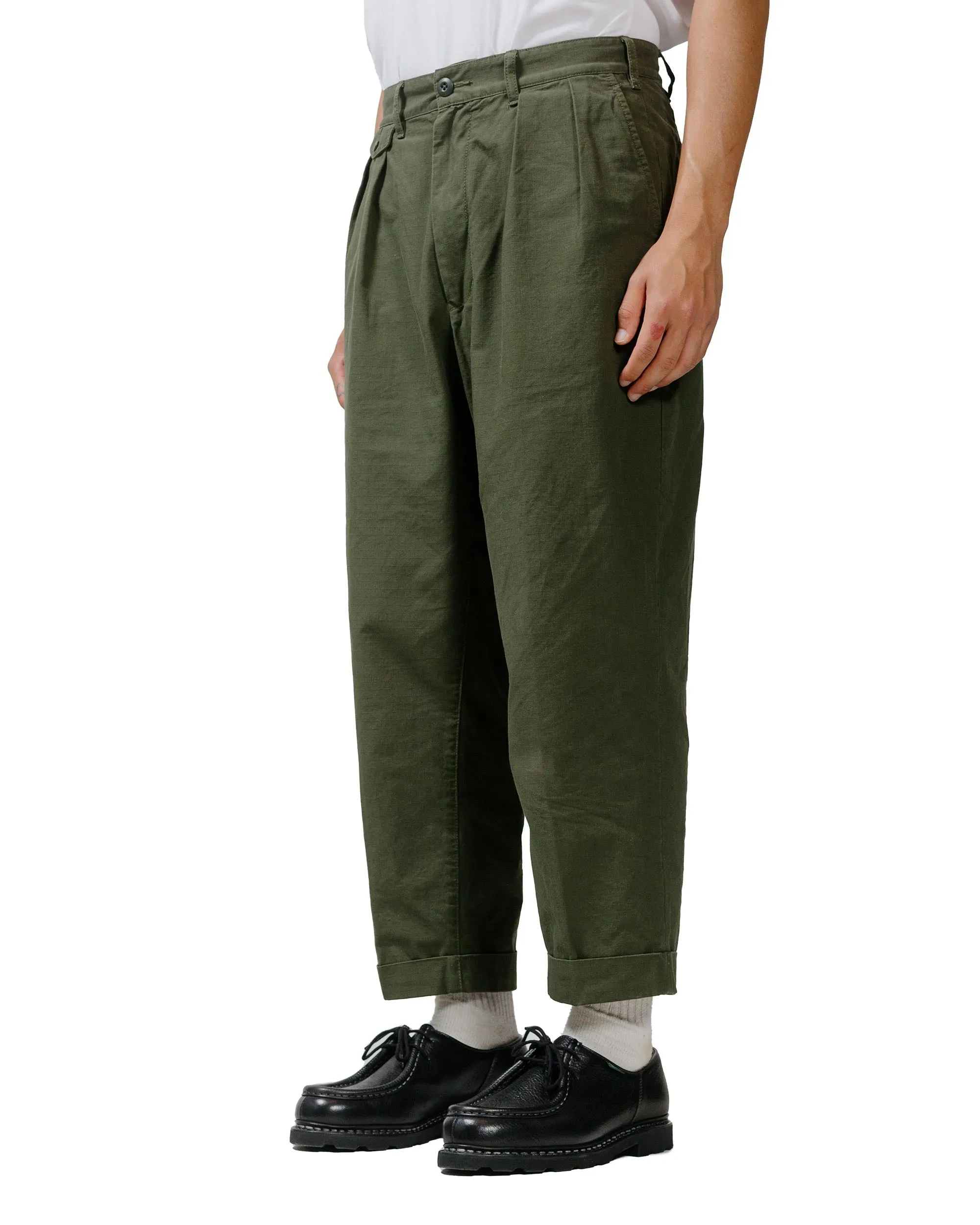Beams Plus Lost & Found 2Pleats Cotton Ripstop Olive Eyeliner Comfortable Grasshopper