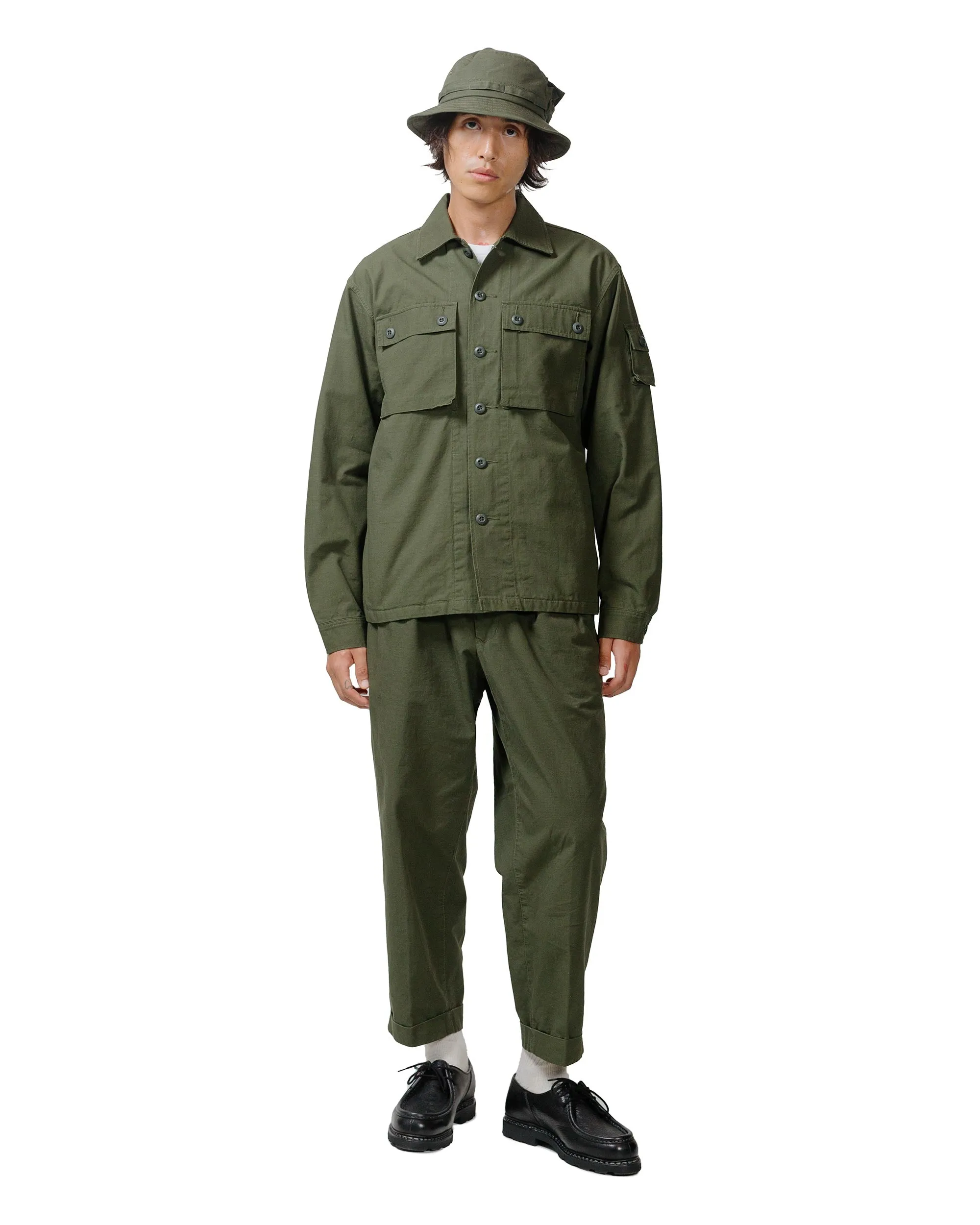 Rural Jacket Relaxed Fit Style Beams Plus Lost & Found 2Pleats Cotton Ripstop Olive