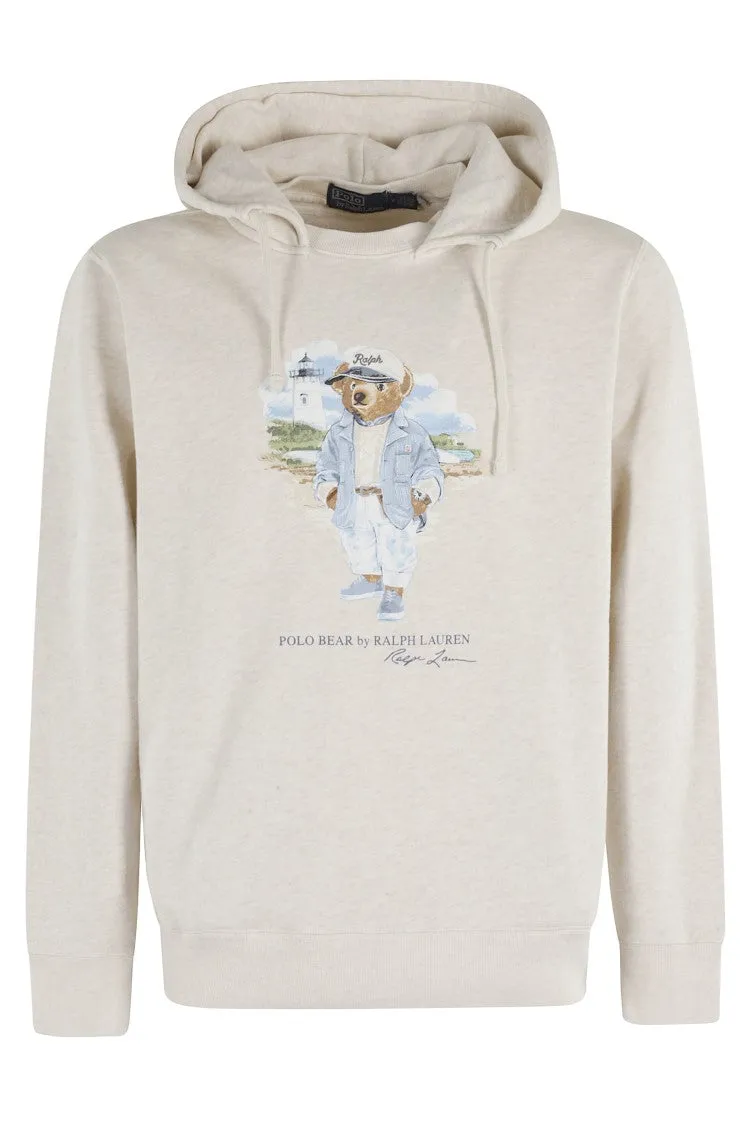 Pull à capuche avec cordon et motif ours à manches longues